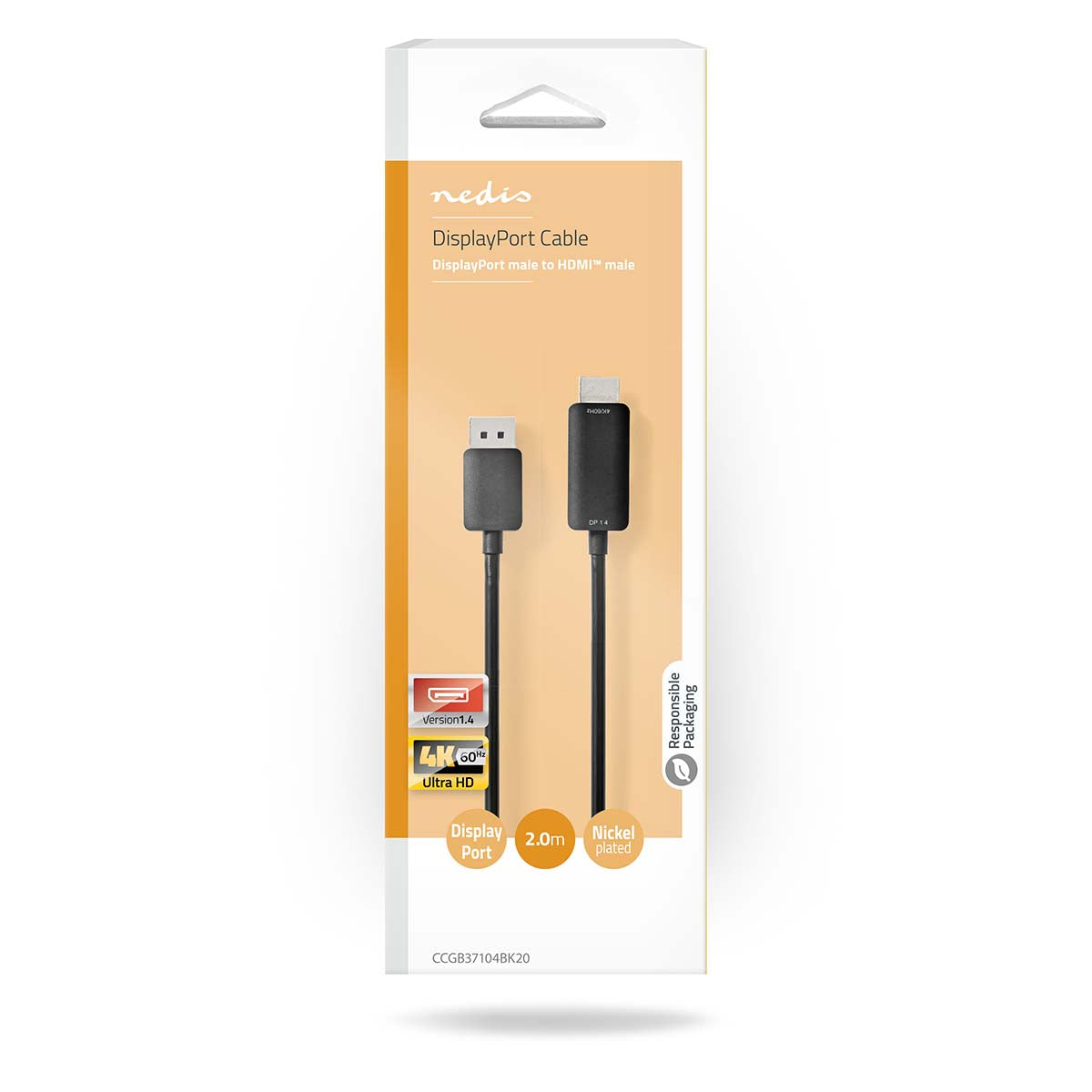 Displayport-Kabel | DisplayPort Stecker | HDMI™ Stecker | 4K@60Hz | Vernickelt | 2.00 m | Rund | PVC | Schwarz | Box