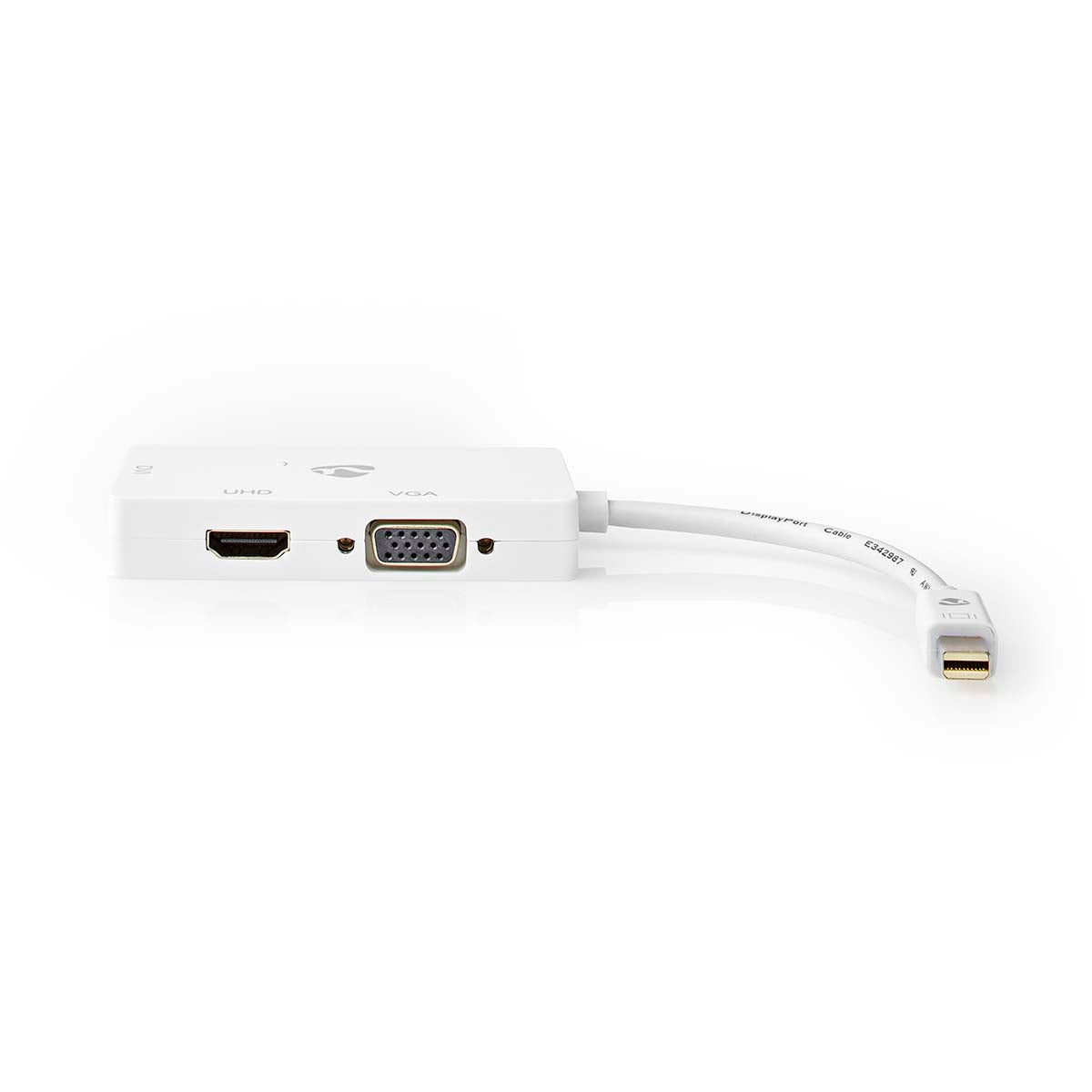 Displayport-Adapter | Mini DisplayPort Stecker | DVI-D 24+1-Pin Buchse / HDMI™ Buchse / VGA Buchse | 4K@60Hz | Vernickelt | Schaltbar | 0.20 m | Rund | ABS | ABS | Weiss | Box