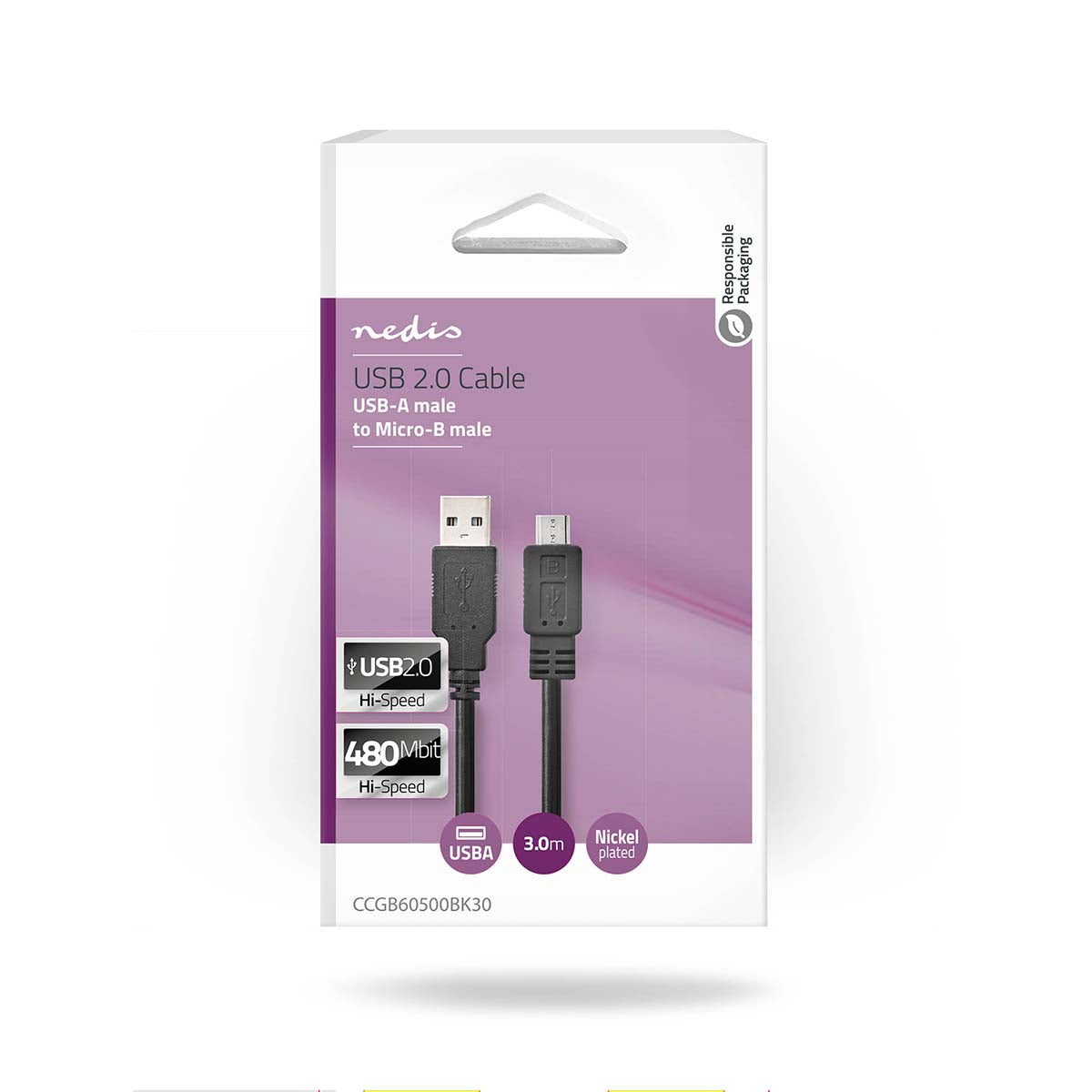 USB-Kabel | USB 2.0 | USB-A Stecker | USB Micro-B Stecker | 480 Mbps | Vernickelt | 3.00 m | Rund | PVC | Schwarz | Box