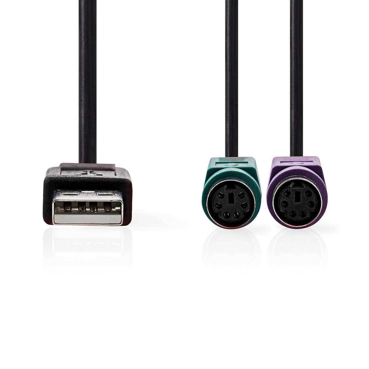 2 in 1-Kabel | USB 2.0 | USB-A Stecker | 2x PS/2 Buchse | 480 Mbps | 0.30 m | Vernickelt | Rund | PVC | Schwarz | Box
