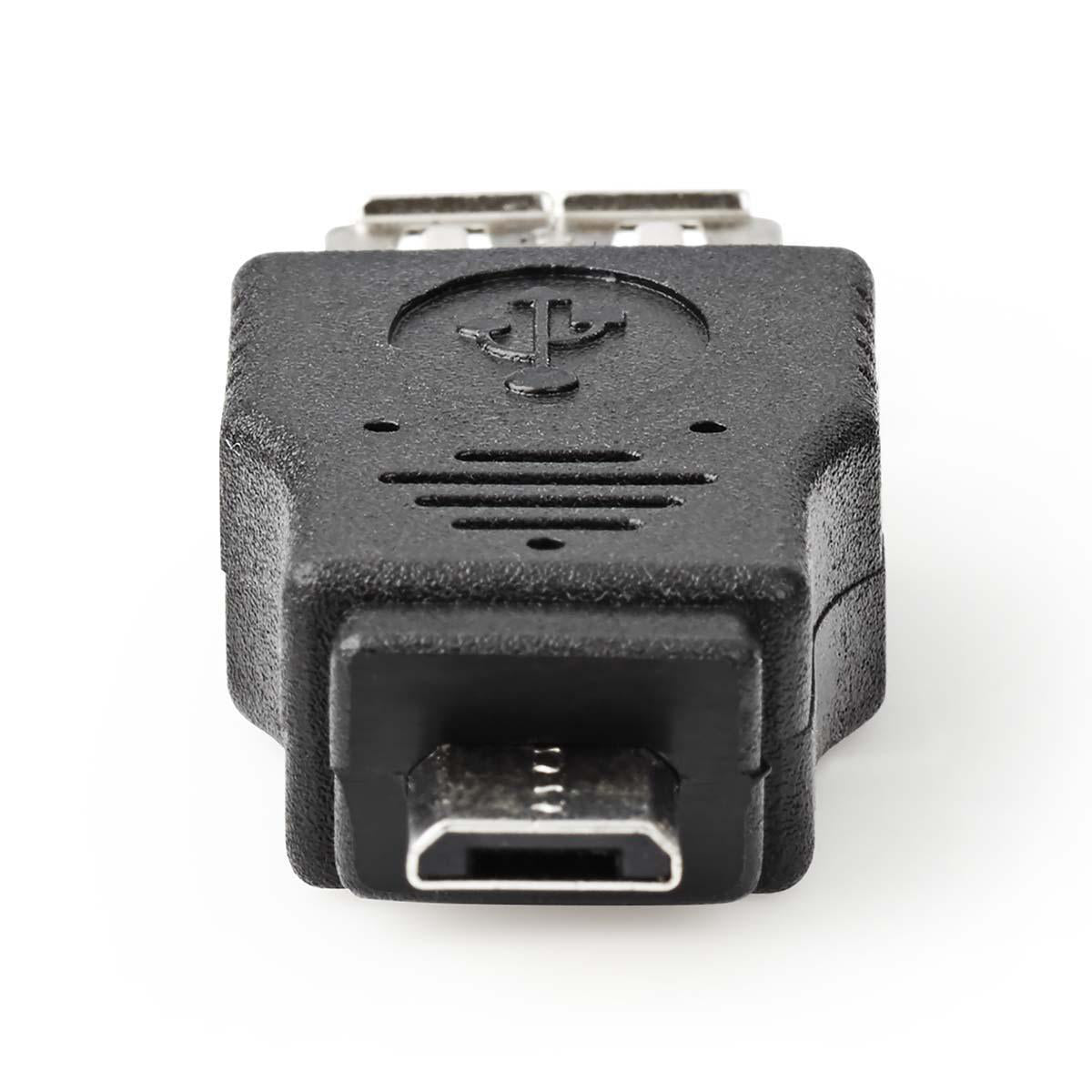 USB Micro-B Adapter | USB 2.0 | USB Micro-B Stecker | USB-A Buchse | 480 Mbps | Vernickelt | PVC | Schwarz | Blister