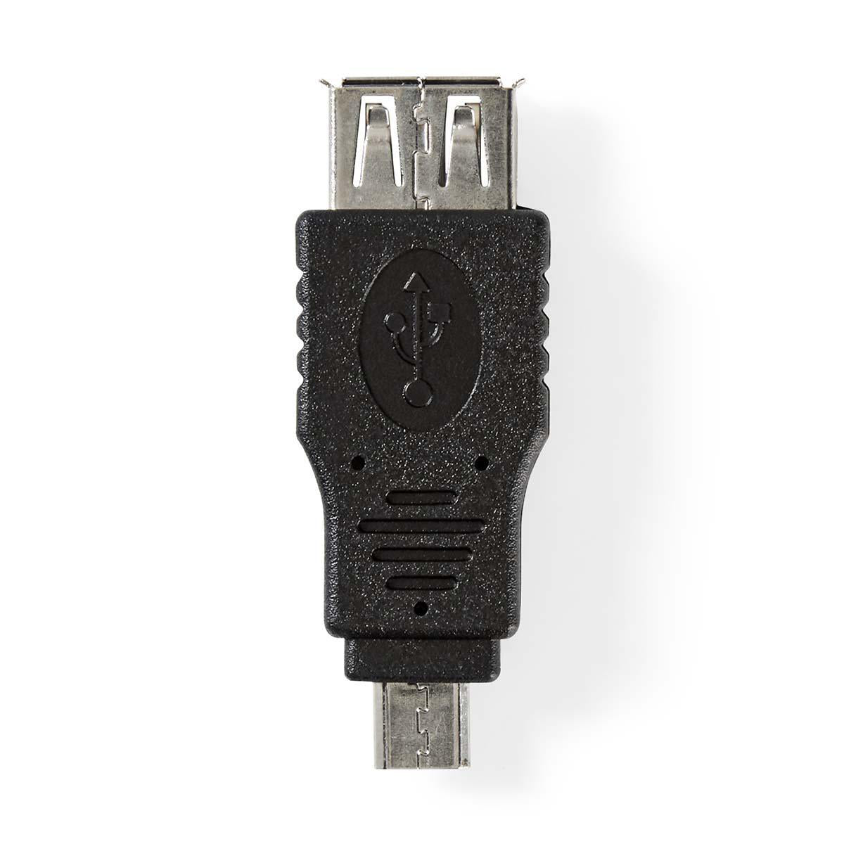 USB Micro-B Adapter | USB 2.0 | USB Micro-B Stecker | USB-A Buchse | 480 Mbps | Vernickelt | PVC | Schwarz | Blister