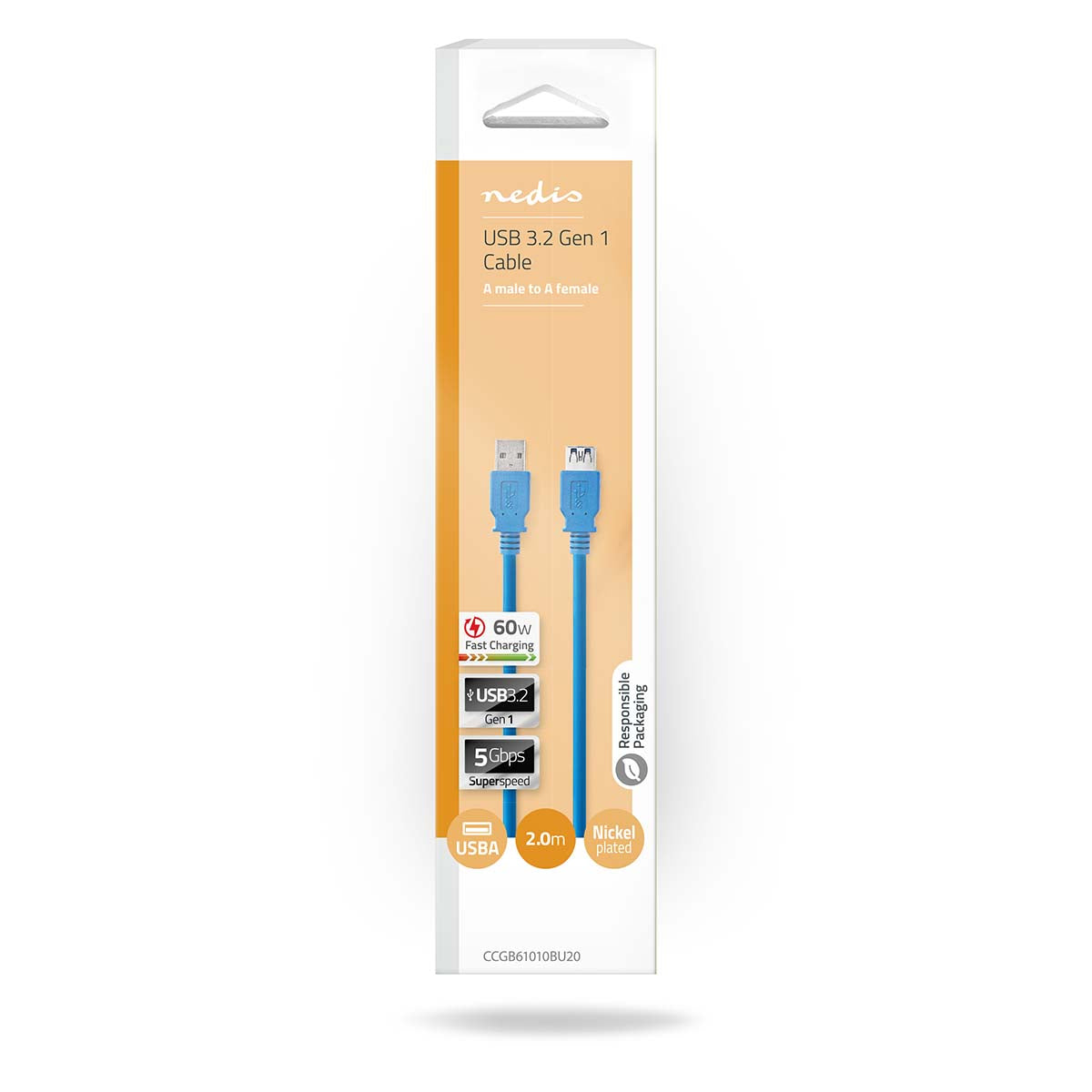 USB-Kabel | USB 3.2 Gen 1 | USB-A Stecker | USB-A Buchse | 5 Gbps | Vernickelt | 2.00 m | Rund | PVC | Blau | Box