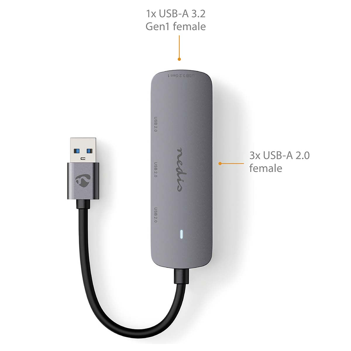 USB-Hub | USB-A Stecker | 4x USB A Female | 4-Port port(s) | USB 2.0 / USB 3.2 Gen 1 | Stromversorgung über USB