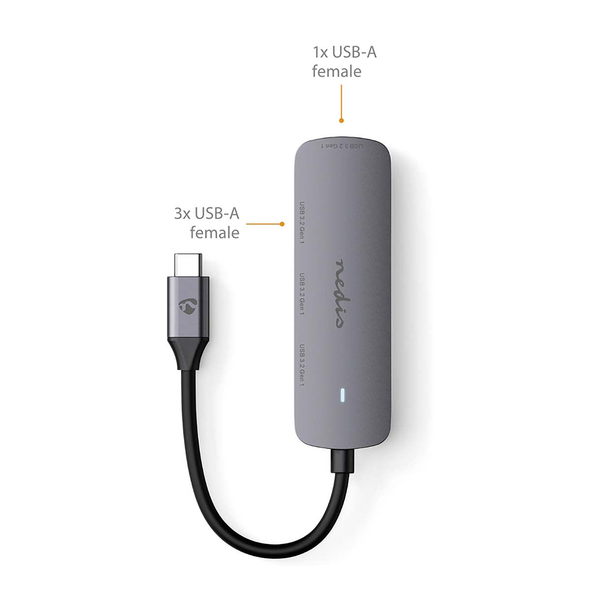 USB-Hub | 1x USB-C™ | 4x USB A Female | 4-Port port(s) | USB 3.2 Gen 1 | Stromversorgung über USB | 5 Gbps