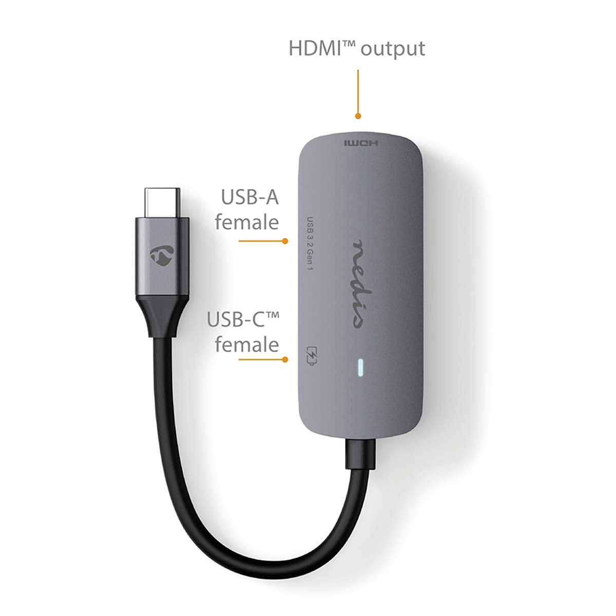 USB Multi-Port-Adapter | USB 3.2 Gen 1 | USB-C™ Stecker | HDMI™ Ausgang / USB-A Buchse / USB-C™ Buchse | 5 Gbps | 0.10 m | Rund | Vernickelt | PVC | Grau | Box