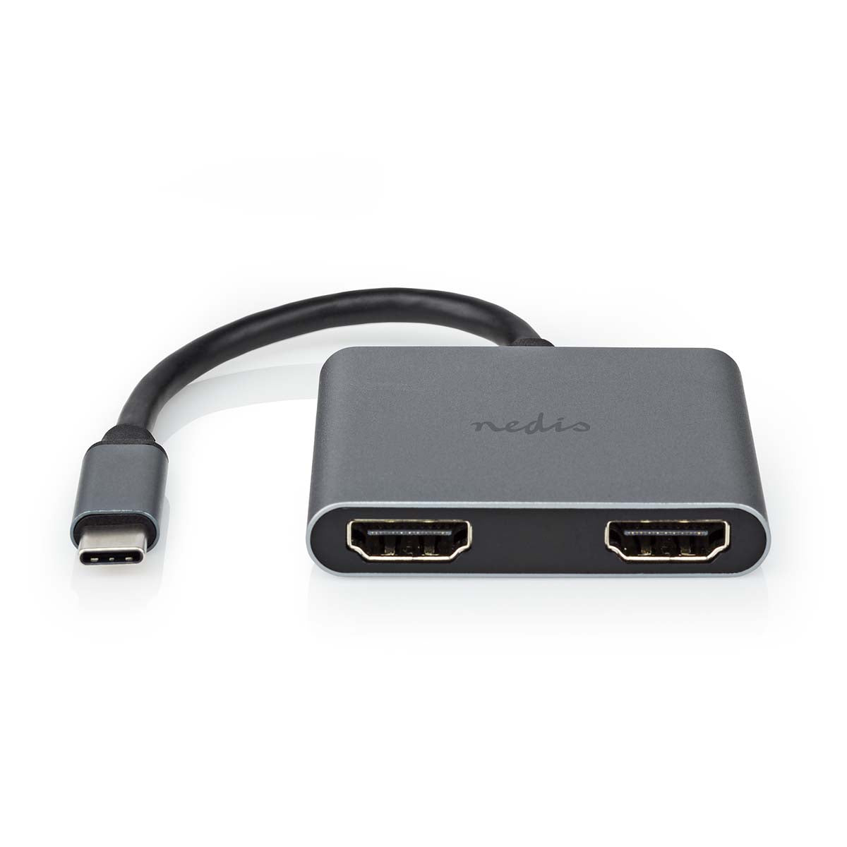 USB-C™ Adapter | USB 3.2 Gen 1 | USB-C™ Stecker | 2x HDMI™ | 4K@30Hz | 0.10 m | Rund | Vernickelt | PVC | Schwarz | Box