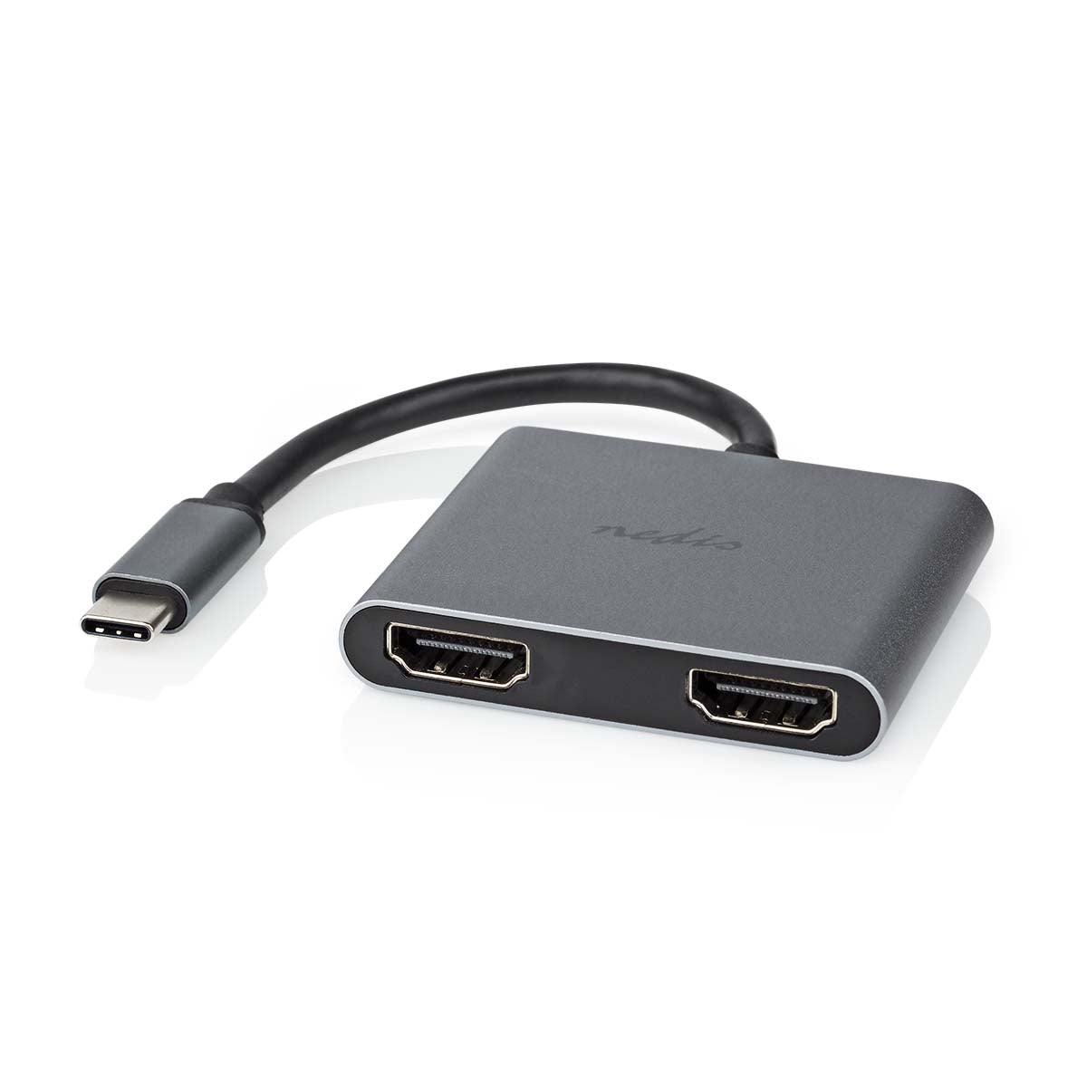 USB-C™ Adapter | USB 3.2 Gen 1 | USB-C™ Stecker | 2x HDMI™ | 4K@30Hz | 0.10 m | Rund | Vernickelt | PVC | Schwarz | Box