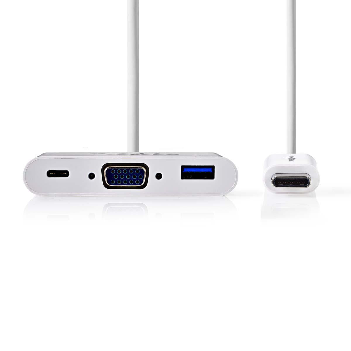 USB Multi-Port-Adapter | USB 3.1 | USB-C™ Stecker | USB-A Buchse / USB-C™ Buchse / VGA Buchse | 5 Gbps | 0.20 m | Rund | Vernickelt | PVC | Weiss | Blister