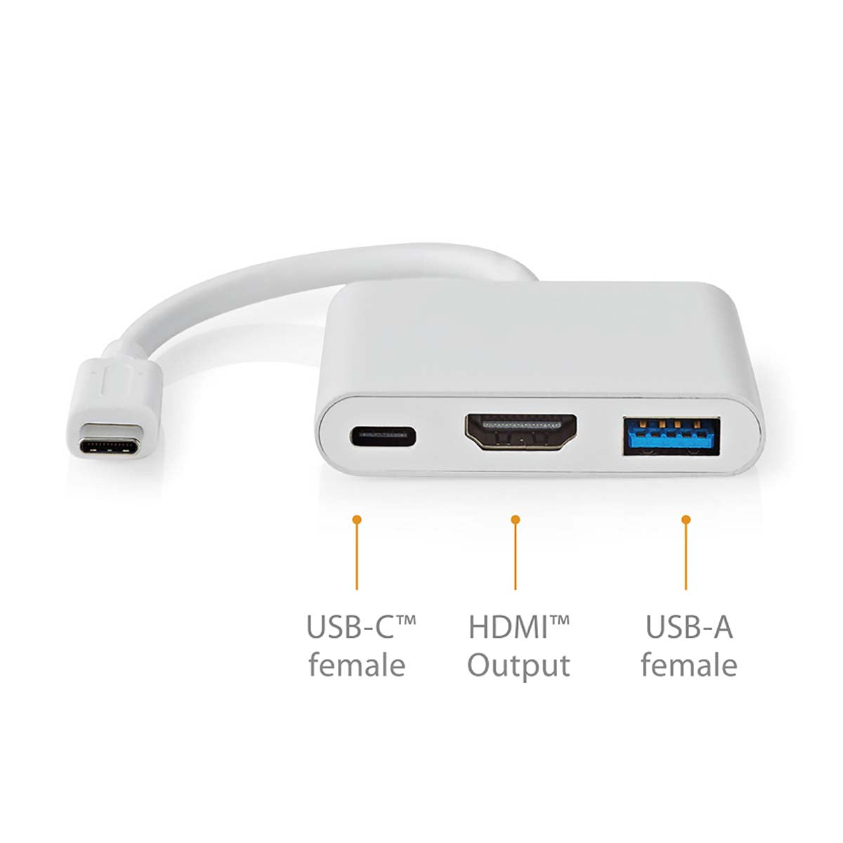 USB Multi-Port-Adapter | USB 3.2 Gen 1 | USB-C™ Stecker | HDMI™ Ausgang / USB-A Buchse / USB-C™ Buchse | 5 Gbps | 0.10 m | Rund | Vernickelt | PVC | Weiss | Box