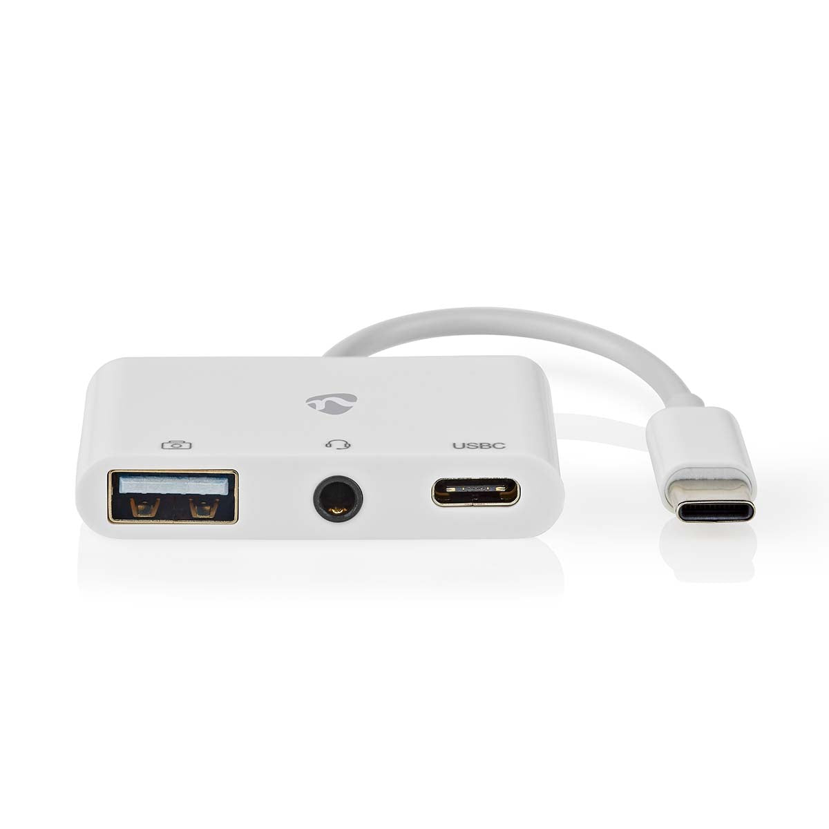 USB Multi-Port-Adapter | USB 2.0 | USB-C™ Stecker | USB-A Buchse / USB-C™ Buchse / 3.5 mm Buchse | 480 Mbps | 0.10 m | Rund | Vernickelt | PVC | Weiss | Box