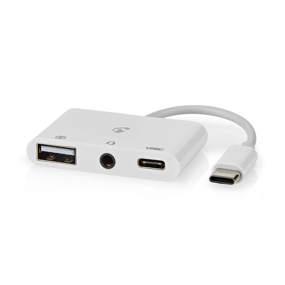 USB Multi-Port-Adapter | USB 2.0 | USB-C™ Stecker | USB-A Buchse / USB-C™ Buchse / 3.5 mm Buchse | 480 Mbps | 0.10 m | Rund | Vernickelt | PVC | Weiss | Box