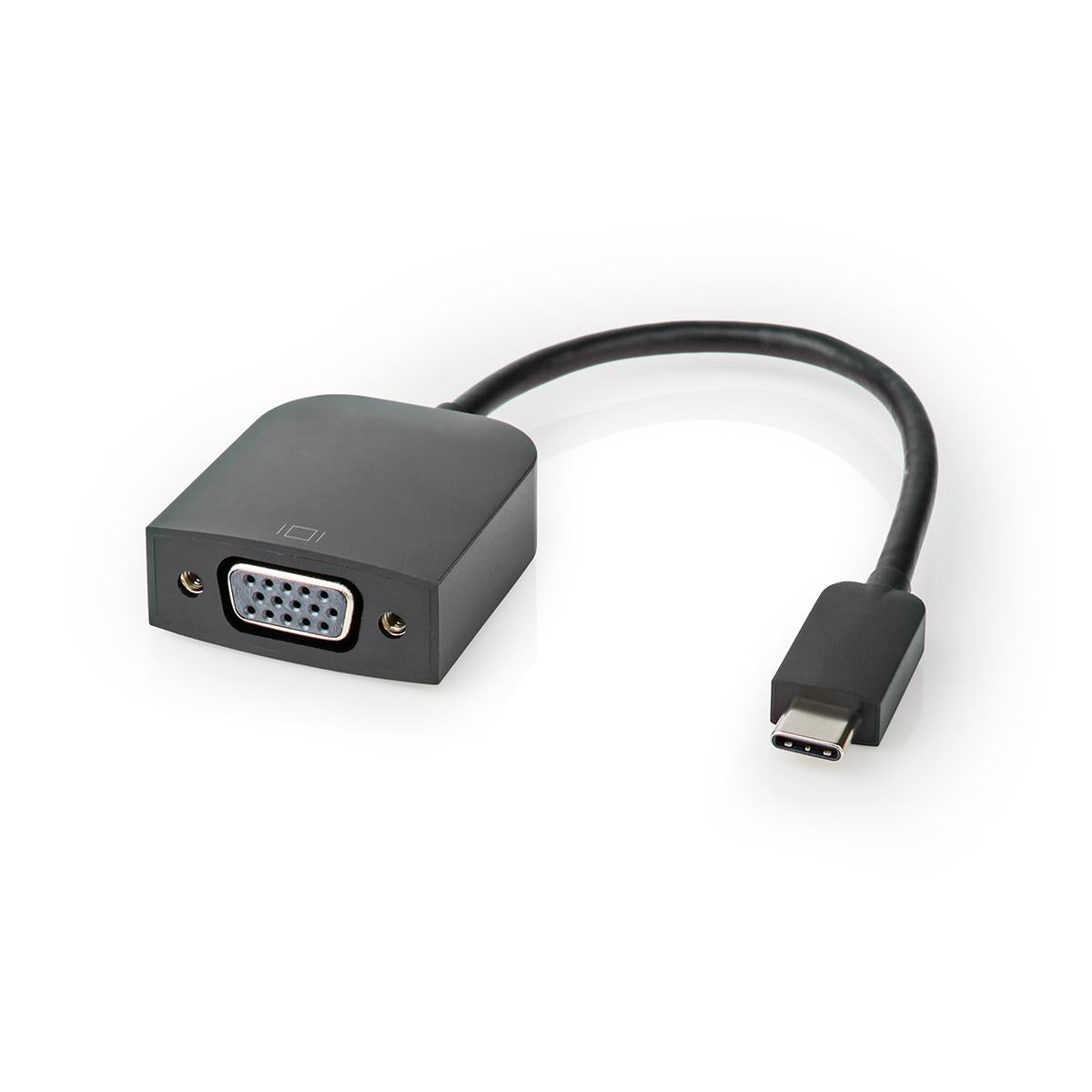 USB-C™ Adapter | USB 3.2 Gen 1 | USB-C™ Stecker | VGA Buchse | 1920x1200 | 5 Gbps | 0.20 m | Rund | Vernickelt | PVC | Schwarz | Box