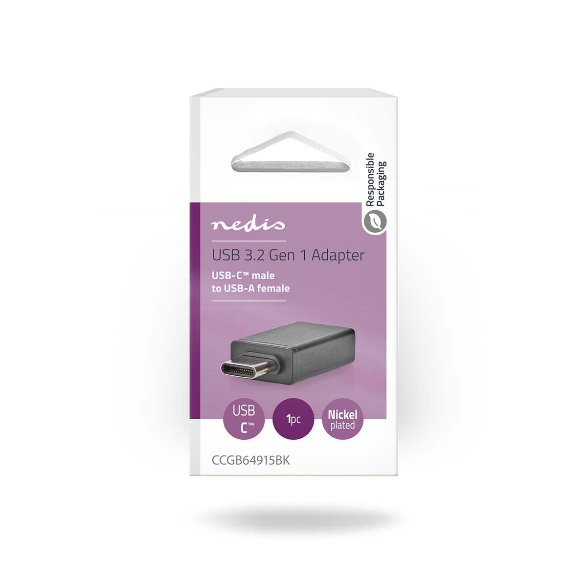 USB-C™ Adapter | USB 3.2 Gen 1 | USB-C™ Stecker | USB-A Buchse | 5 Gbps | OTG | Rund | Vernickelt | Schwarz | Box