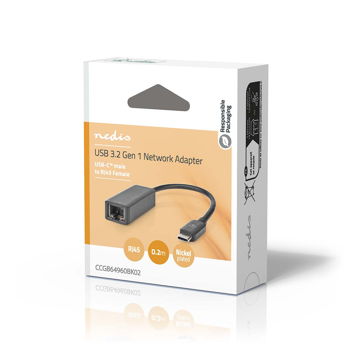 USB-Netzwerkadapter | USB 3.2 Gen 1 | 2.5 Gbps | USB-C™ Stecker | RJ45 Buchse | 0.20 m | Rund | Vernickelt | Verzinntes Kupfer | Schwarz | Box