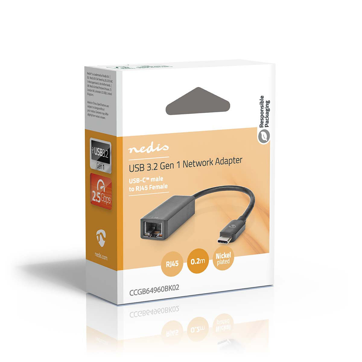 USB-Netzwerkadapter | USB 3.2 Gen 1 | 2.5 Gbps | USB-C™ Stecker | RJ45 Buchse | 0.20 m | Rund | Vernickelt | Verzinntes Kupfer | Schwarz | Box