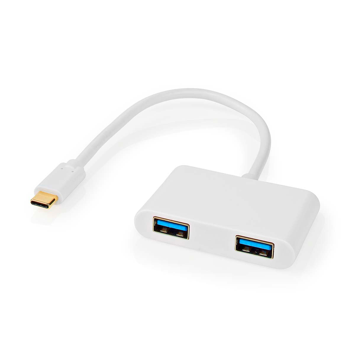 USB Multi-Port-Adapter | USB 3.2 Gen 1 | USB-C™ Stecker | 2x USB-A | 1000 Mbps | 0.20 m | Rund | Vernickelt | PVC | Weiss | Blister