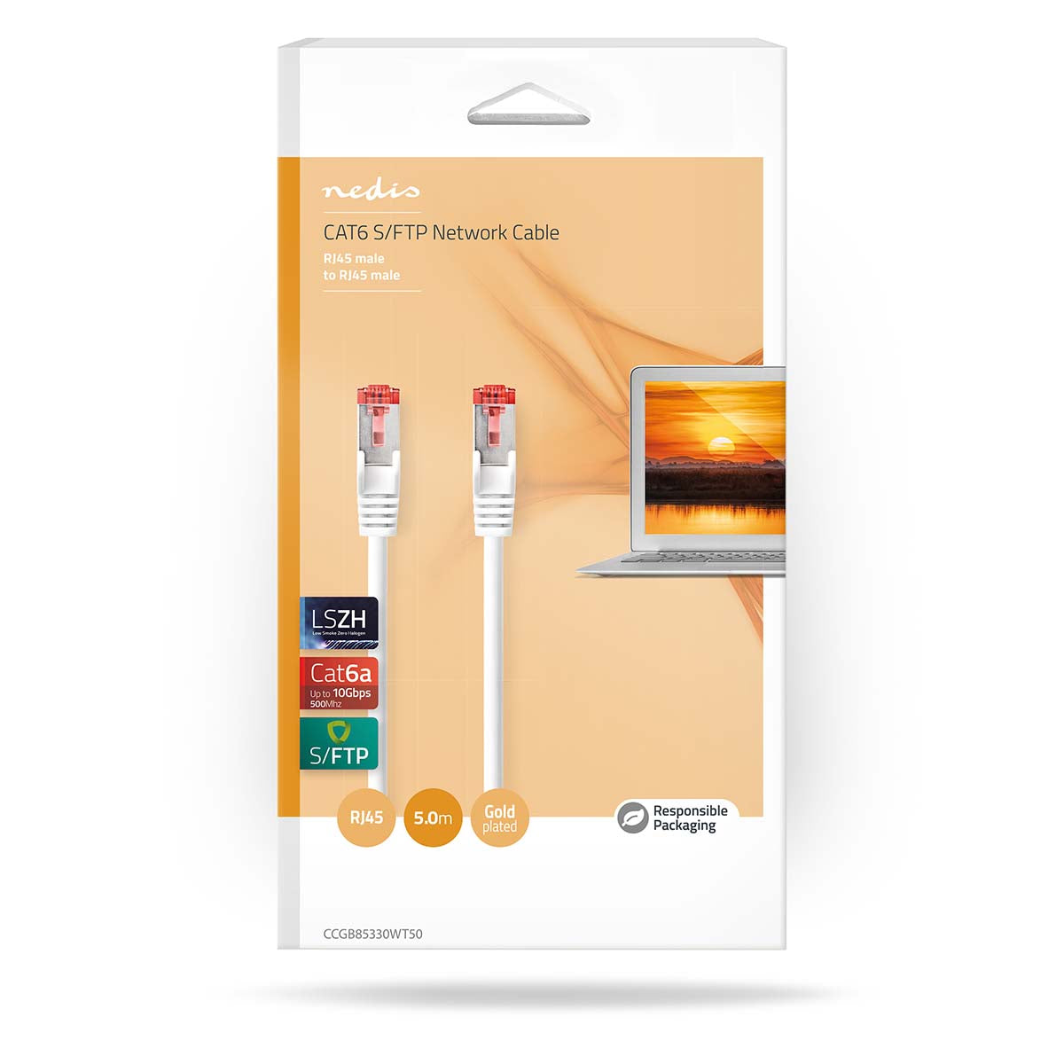 CAT6a-Netzwerkkabel | S/FTP | RJ45 Stecker | RJ45 Stecker | 5.00 m | Rund | LSZH | Weiss | Box