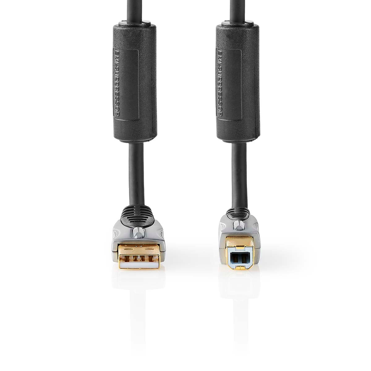 USB-Kabel | USB 2.0 | USB-A Stecker | USB-B Stecker | 2.5 W | 480 Mbps | Vergoldet | 1.80 m | Rund | PVC | Anthrazit | Box