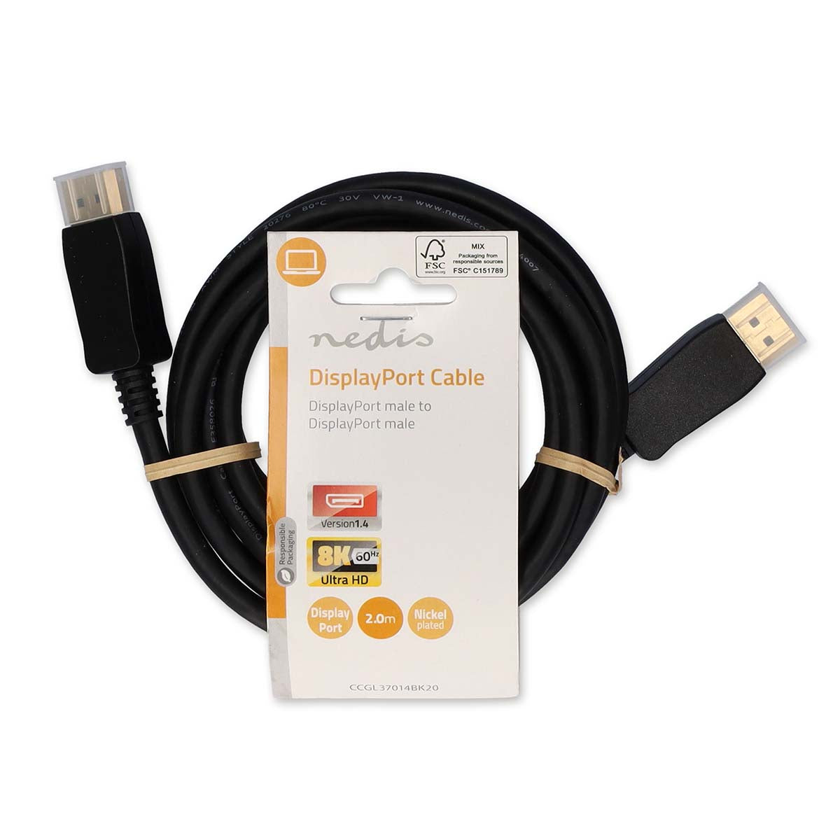 Displayport-Kabel | DisplayPort Stecker | DisplayPort Stecker | 8K@60Hz | Vernickelt | 2.00 m | Rund | PVC | Schwarz | Label