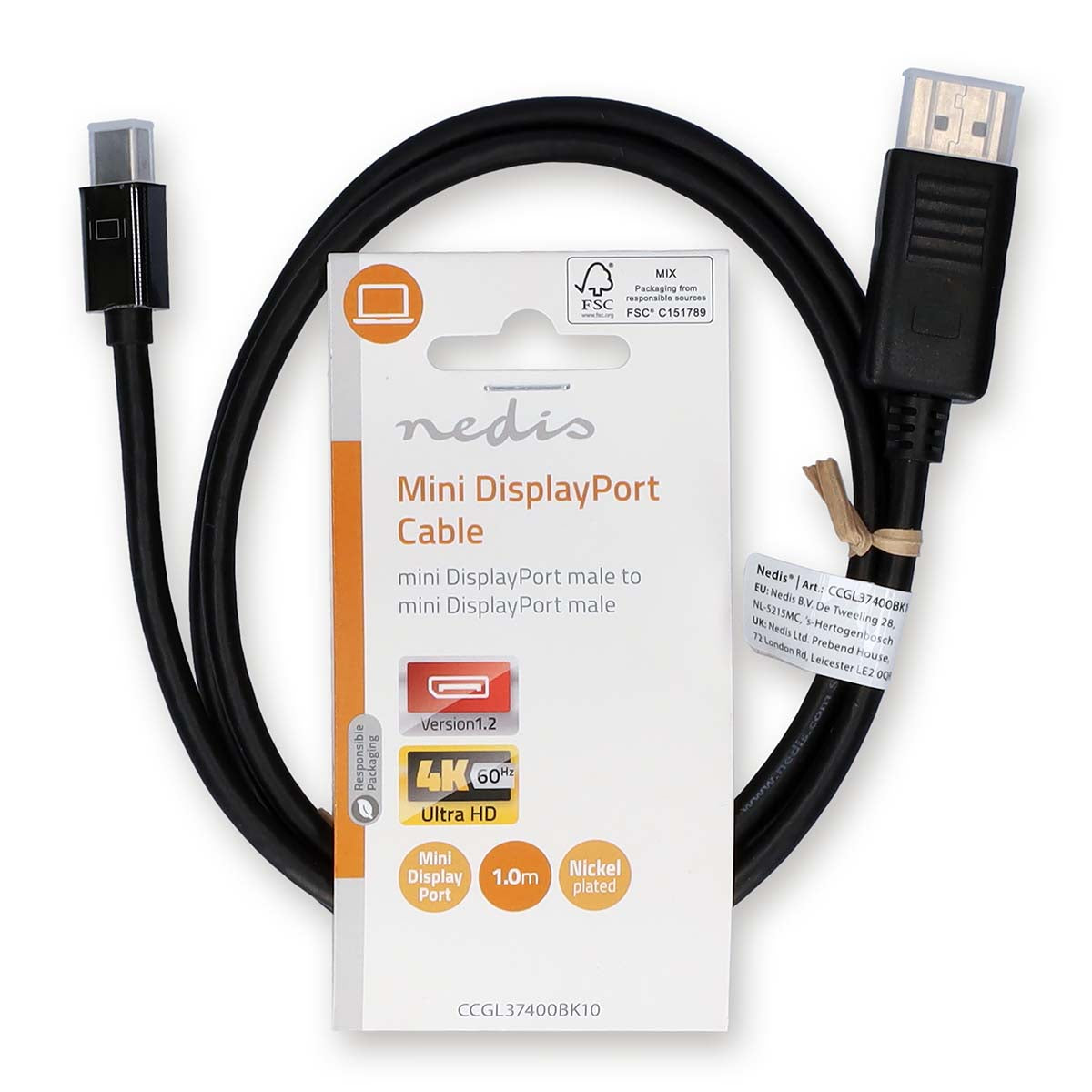 Mini Displayport-Kabel | DisplayPort 1.2 | Mini DisplayPort Stecker | DisplayPort Stecker | 21.6 Gbps | Vernickelt | 1.00 m | Rund | PVC | Schwarz | Label