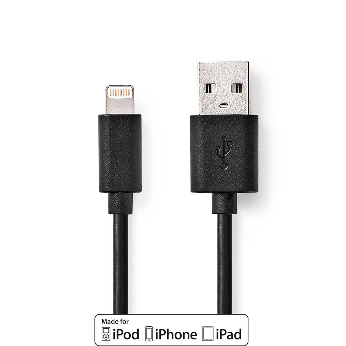 Lightning Kabel | USB 2.0 | Apple Lightning 8-Pin | USB-A Stecker | 480 Mbps | Vernickelt | 2.00 m | Rund | PVC | Schwarz | Label