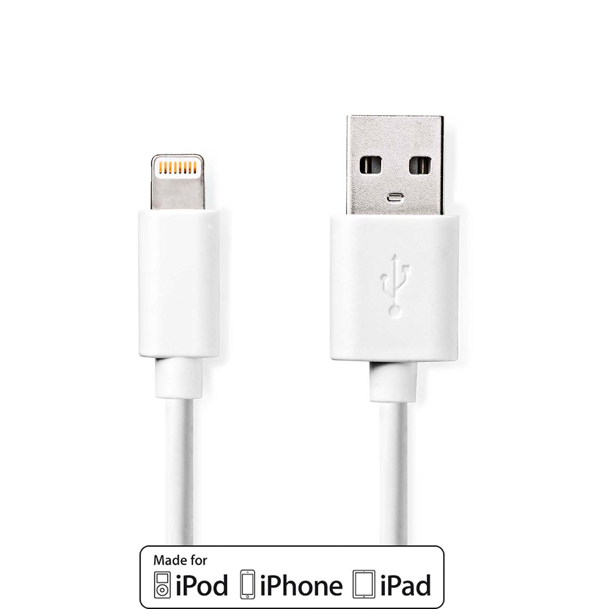 Lightning Kabel | USB 2.0 | Apple Lightning 8-Pin | USB-A Stecker | 480 Mbps | Vernickelt | 1.00 m | Rund | PVC | Weiss | Label