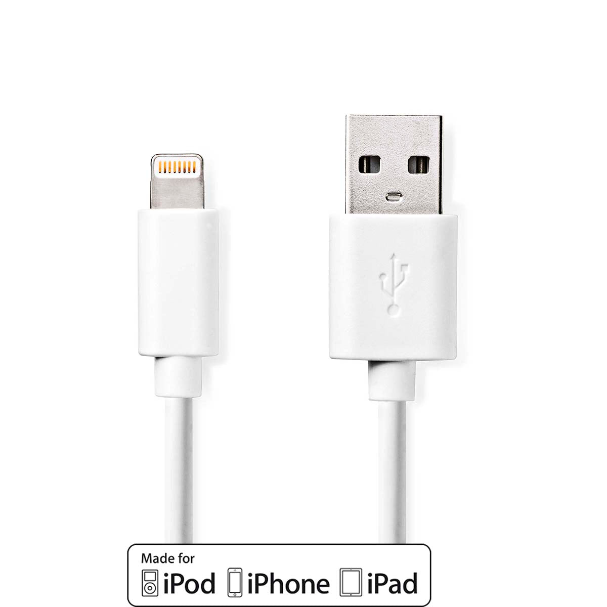 Lightning Kabel | USB 2.0 | Apple Lightning 8-Pin | USB-A Stecker | 480 Mbps | Vernickelt | 2.00 m | Rund | PVC | Weiss | Label