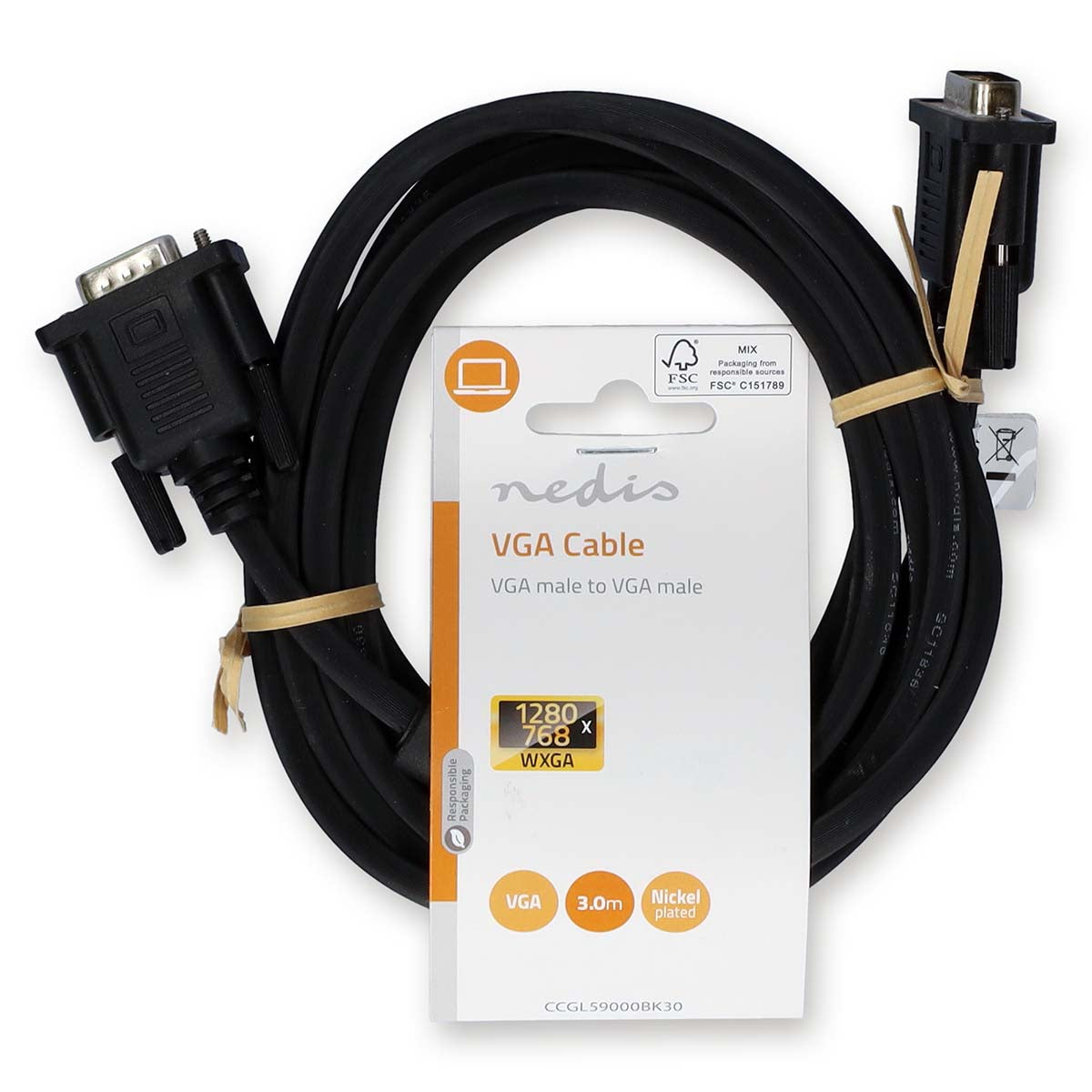 VGA-Kabel | VGA Stecker | VGA Stecker | Vernickelt | Maximale Auflösung: 1280x768 | 3.00 m | Rund | ABS | Schwarz | Label