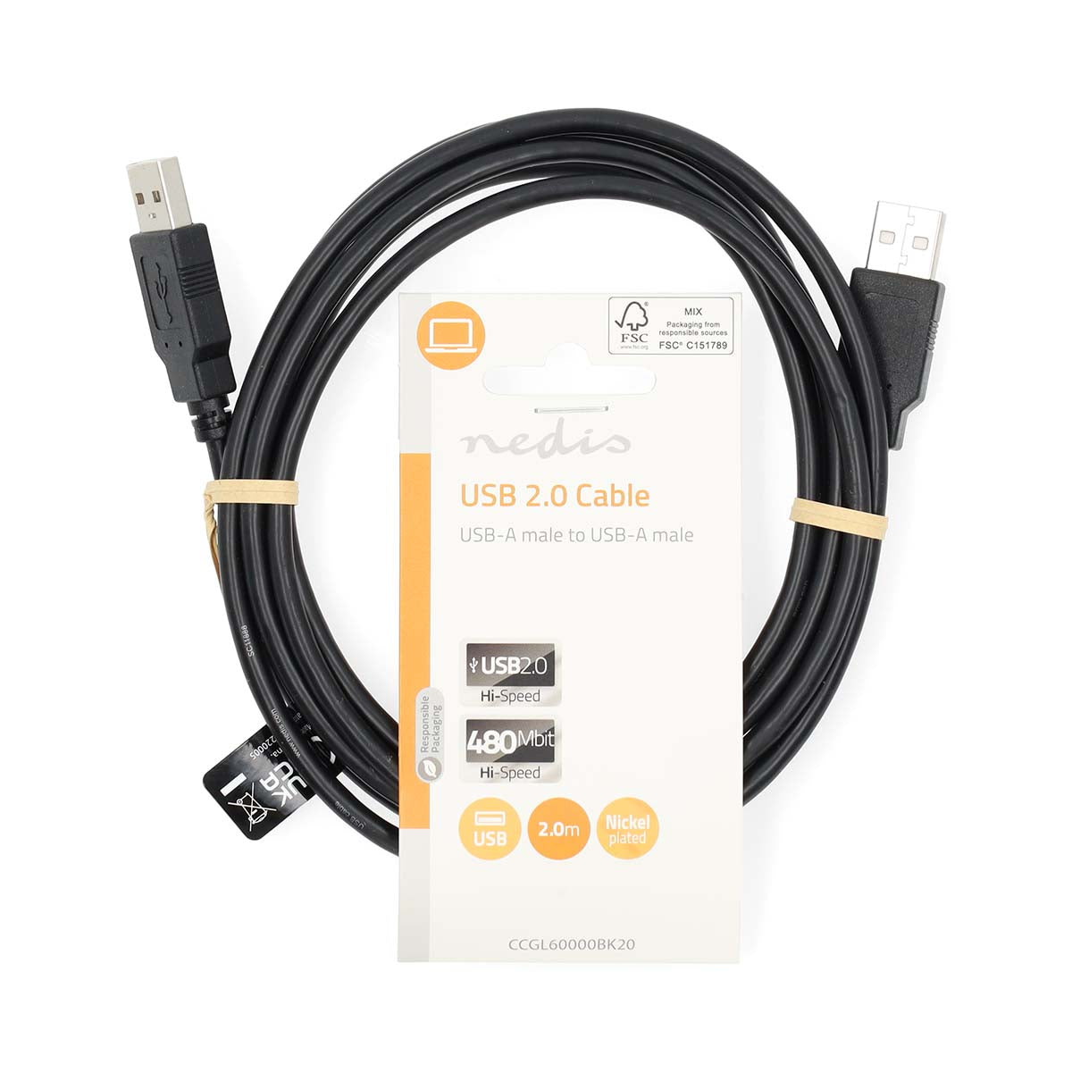 USB-Kabel | USB 2.0 | USB-A Stecker | USB-A Stecker | 480 Mbps | Vernickelt | 2.00 m | Rund | PVC | Schwarz | Label