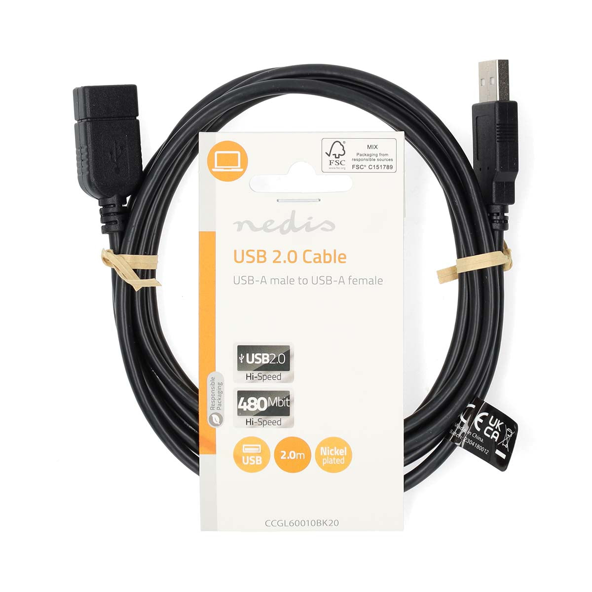 USB-Kabel | USB 2.0 | USB-A Stecker | USB-A Buchse | 480 Mbps | Vernickelt | 2.00 m | Rund | PVC | Schwarz | Label