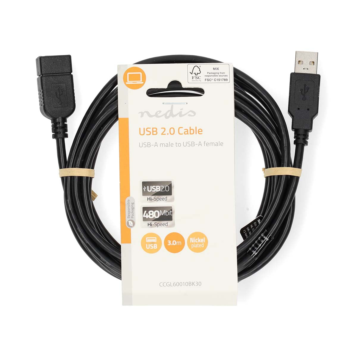 USB-Kabel | USB 2.0 | USB-A Stecker | USB-A Buchse | 480 Mbps | Vernickelt | 3.00 m | Rund | PVC | Schwarz | Label