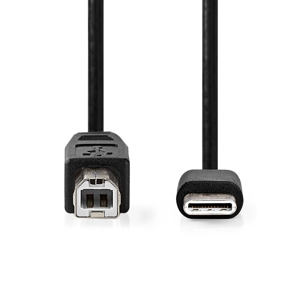 USB-Kabel | USB 2.0 | USB-C™ Stecker | USB-B Stecker | 480 Mbps | Vernickelt | 1.00 m | Rund | PVC | Schwarz | Label