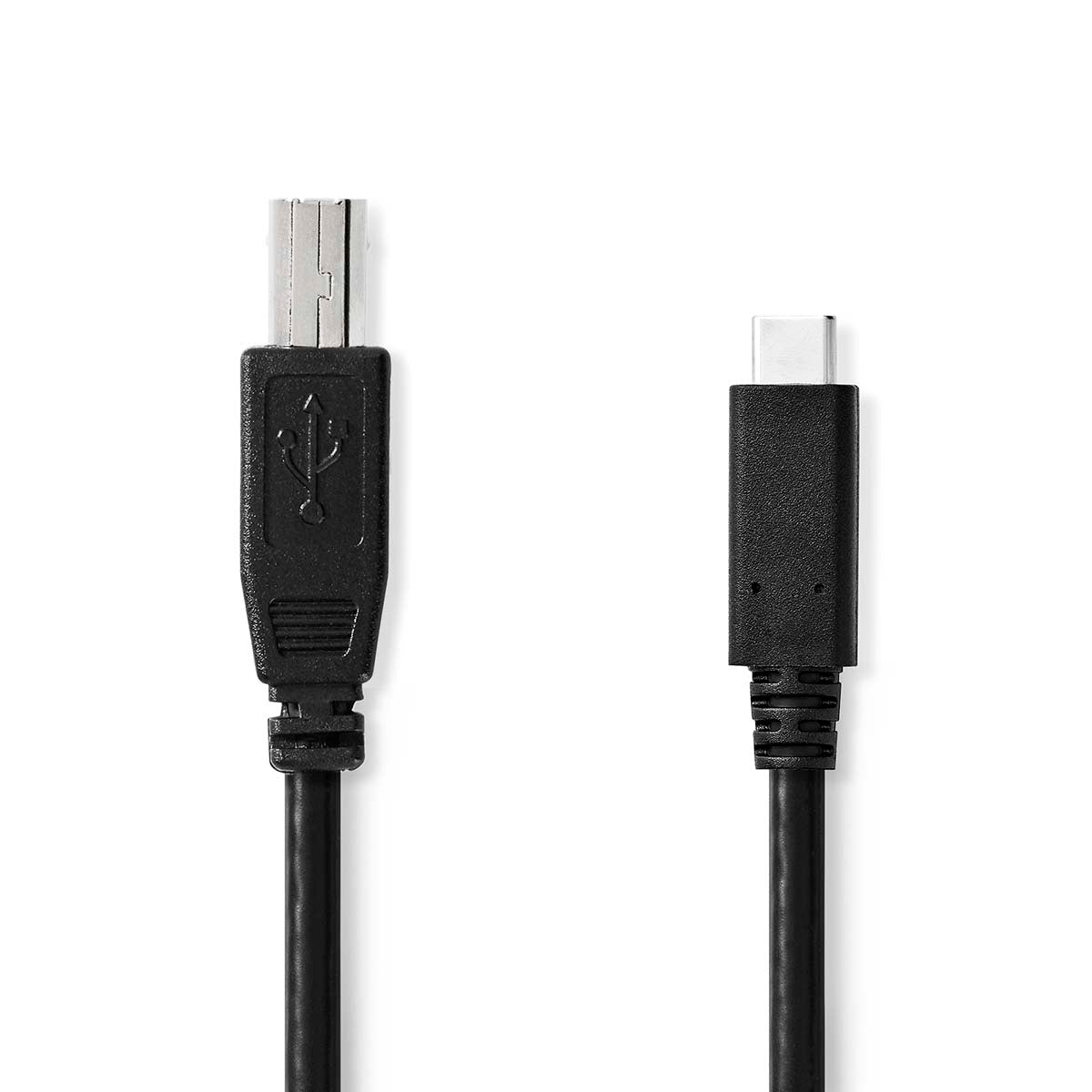 USB-Kabel | USB 2.0 | USB-C™ Stecker | USB-B Stecker | 480 Mbps | Vernickelt | 1.00 m | Rund | PVC | Schwarz | Label