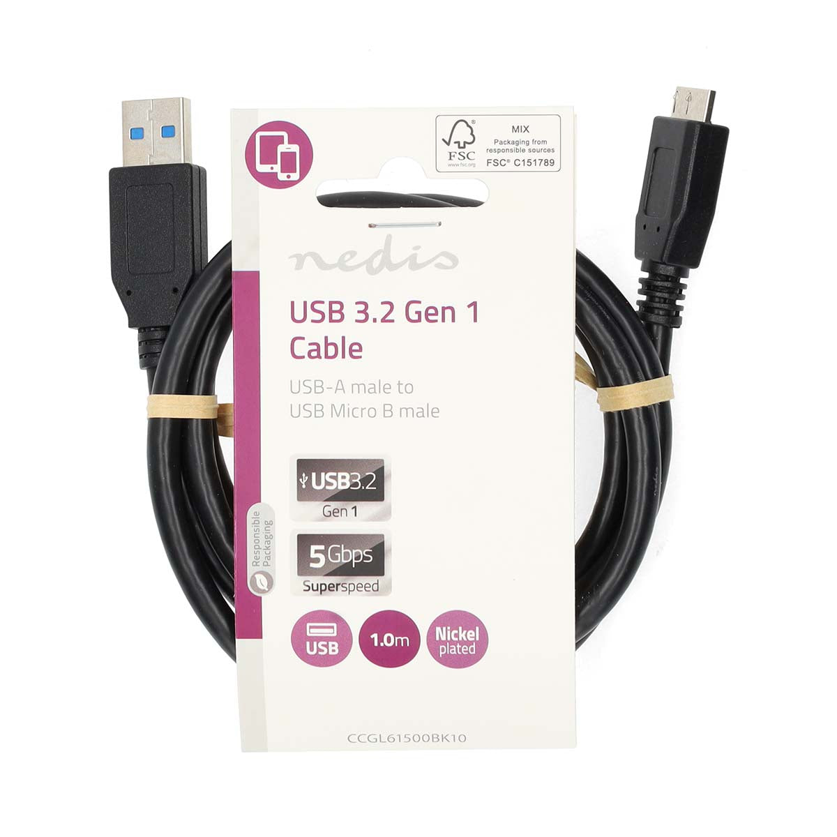 USB-Kabel | USB 3.2 Gen 1 | USB-A Stecker | USB Micro-B Stecker | 5 Gbps | Vernickelt | 1.00 m | Rund | PVC | Blau | Label