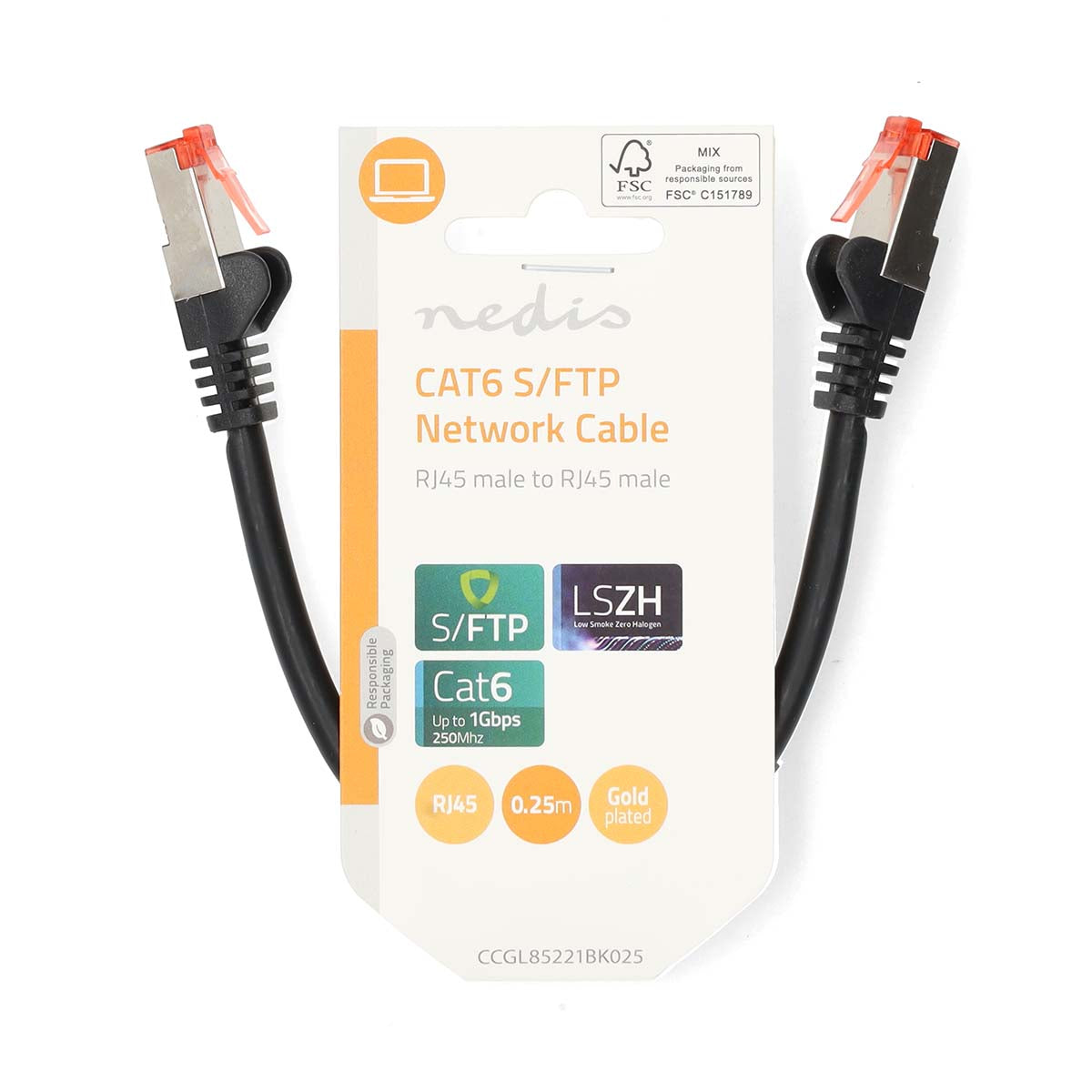 CAT6-Netzwerkkabel | RJ45 Stecker | RJ45 Stecker | S/FTP | 0.25 m | Rund | LSZH | Schwarz | Label