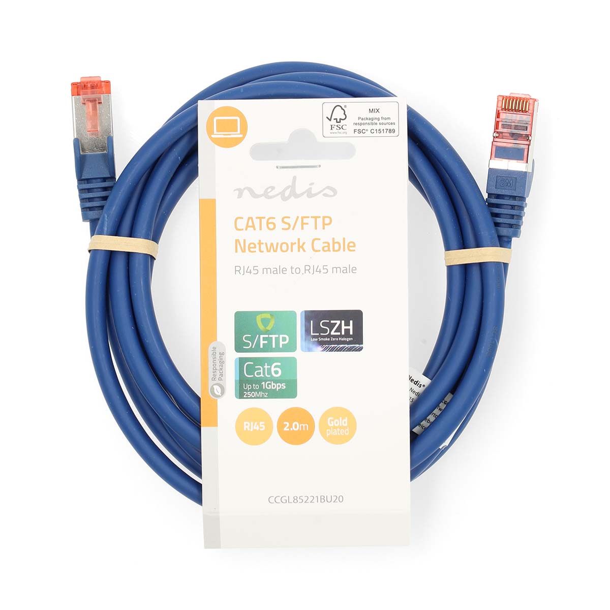 CAT6-Netzwerkkabel | RJ45 Stecker | RJ45 Stecker | S/FTP | 2.00 m | Rund | LSZH | Blau | Label