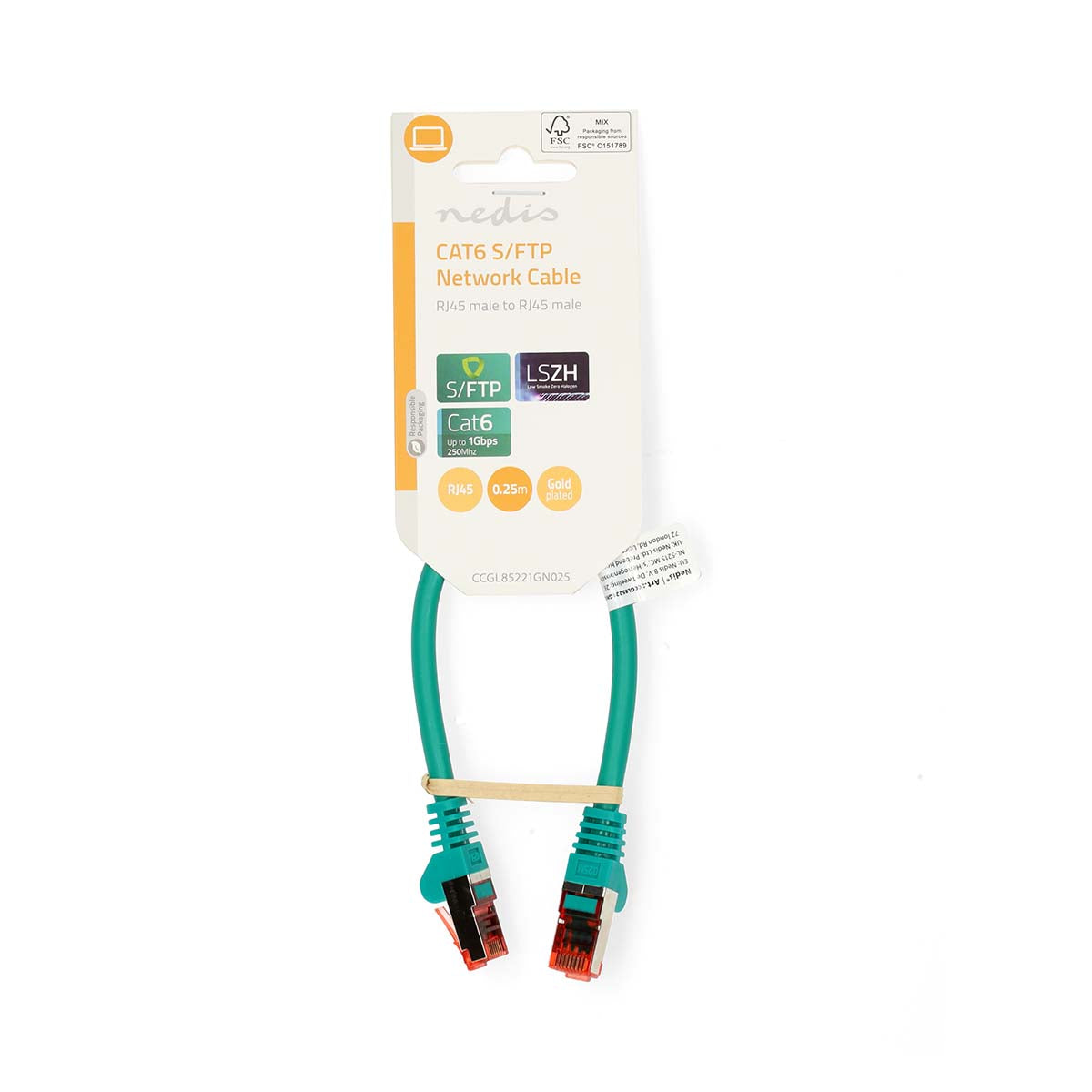 CAT6-Netzwerkkabel | RJ45 Stecker | RJ45 Stecker | S/FTP | 0.25 m | Rund | LSZH | Grün | Label