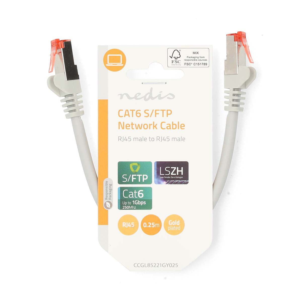 CAT6-Netzwerkkabel | RJ45 Stecker | RJ45 Stecker | S/FTP | 0.25 m | Rund | LSZH | Grau | Label