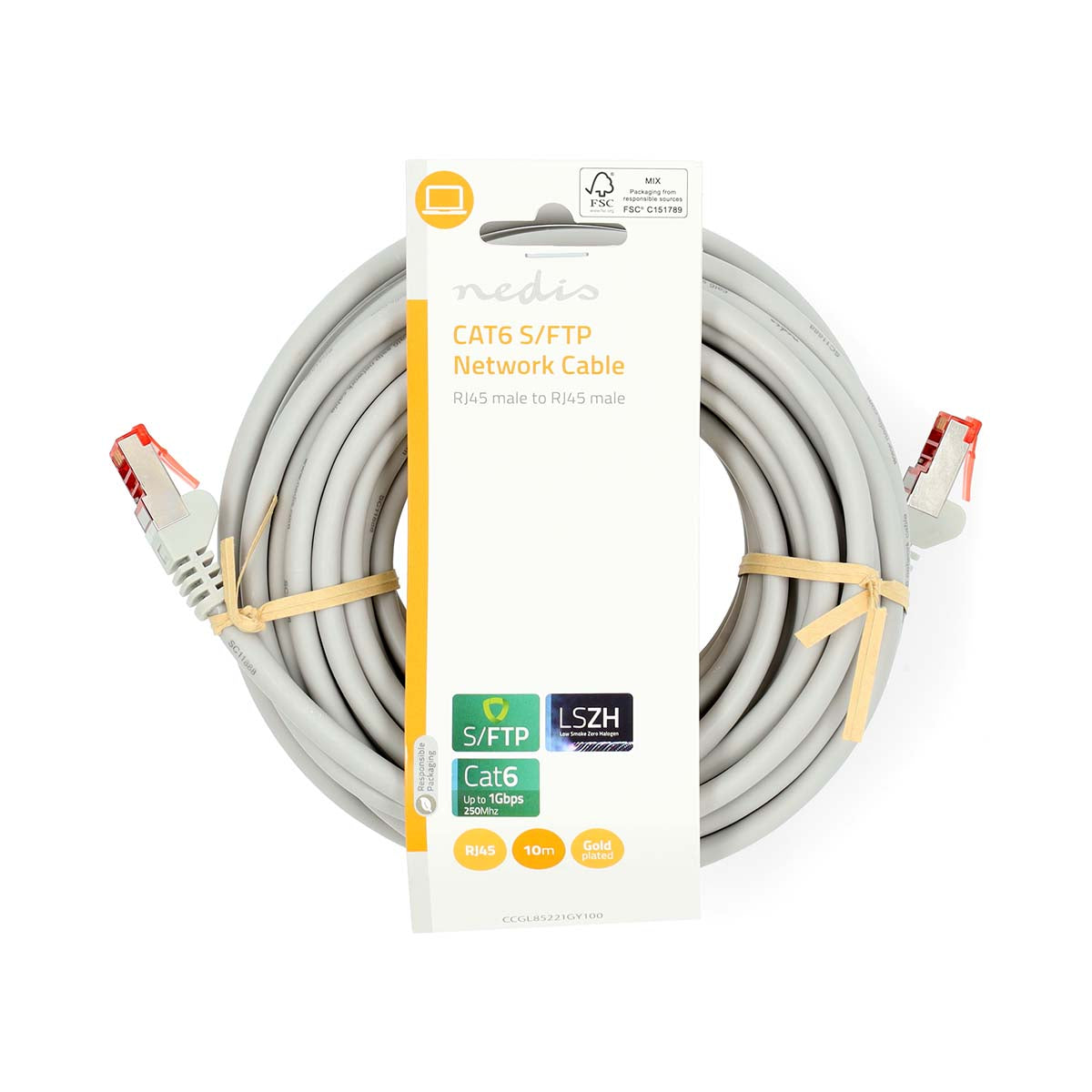 CAT6-Netzwerkkabel | RJ45 Stecker | RJ45 Stecker | S/FTP | 10.0 m | Rund | LSZH | Grau | Label