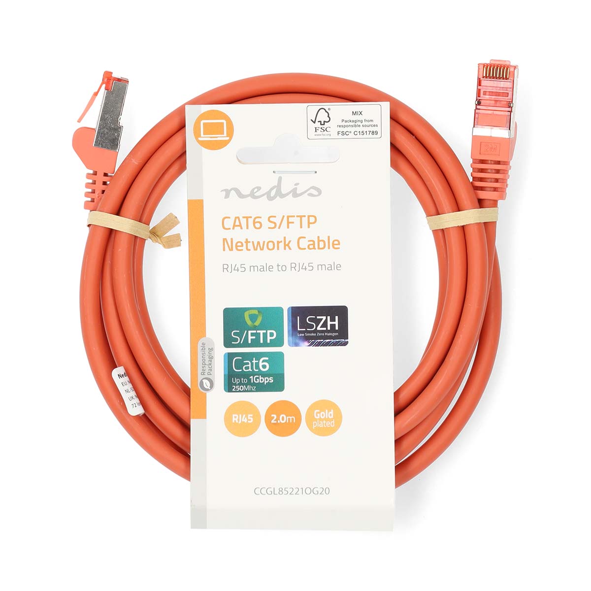 CAT6-Netzwerkkabel | RJ45 Stecker | RJ45 Stecker | S/FTP | 2.00 m | Rund | LSZH | Orange | Label