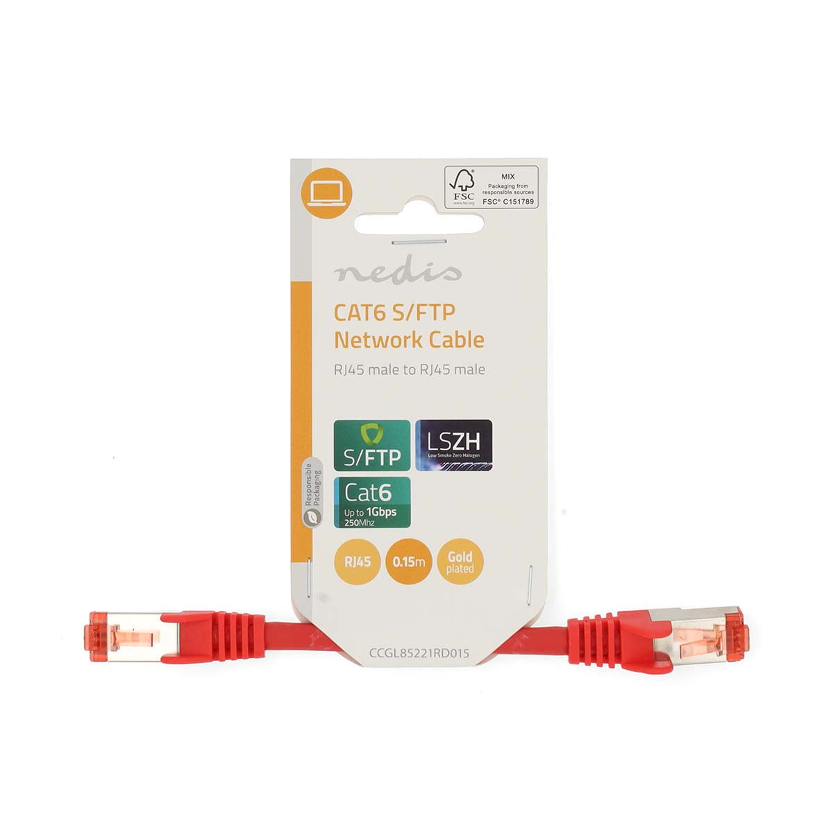 CAT6-Netzwerkkabel | RJ45 Stecker | RJ45 Stecker | S/FTP | 0.15 m | Rund | LSZH | Red | Label