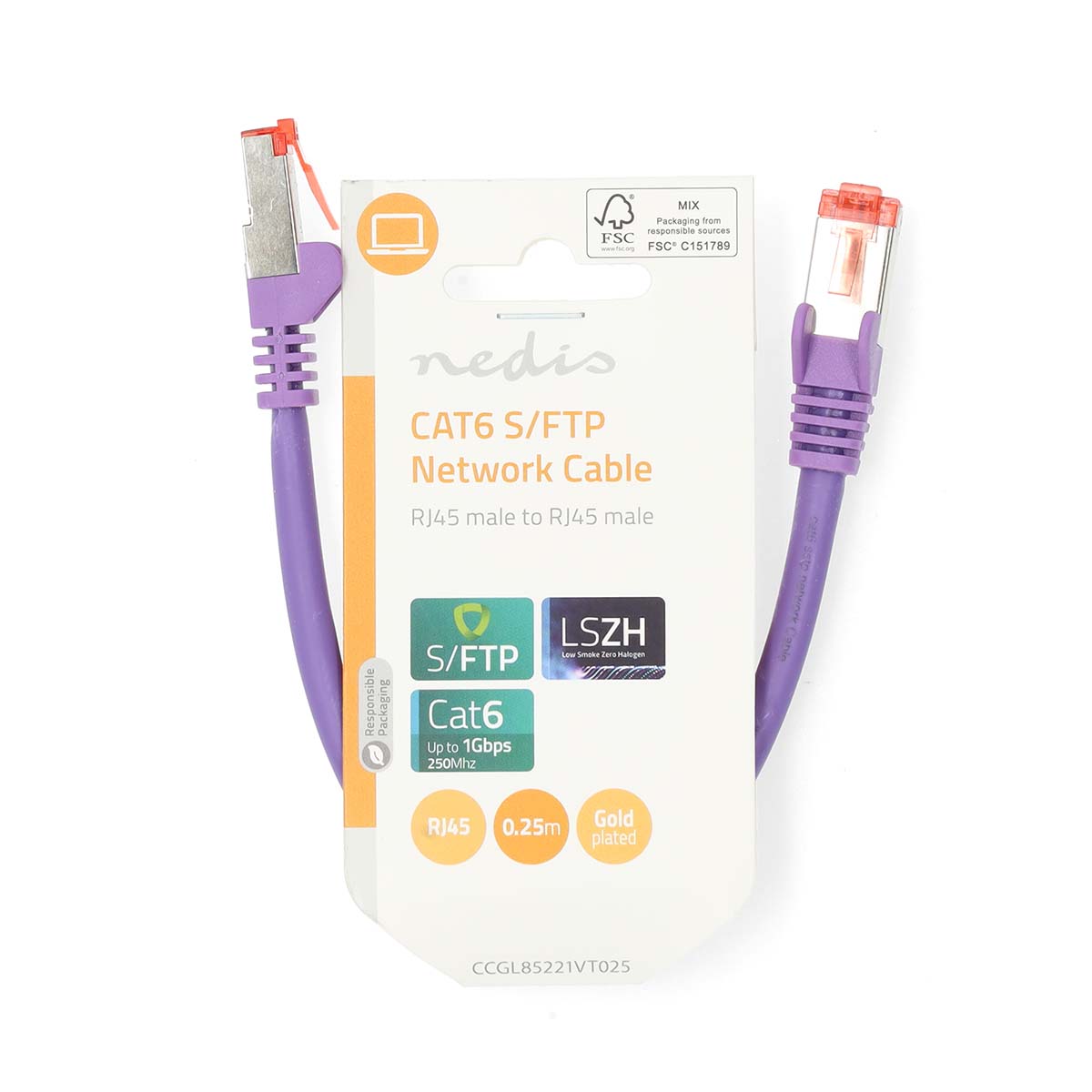 CAT6-Netzwerkkabel | RJ45 Stecker | RJ45 Stecker | S/FTP | 0.25 m | Rund | LSZH | Violett | Label