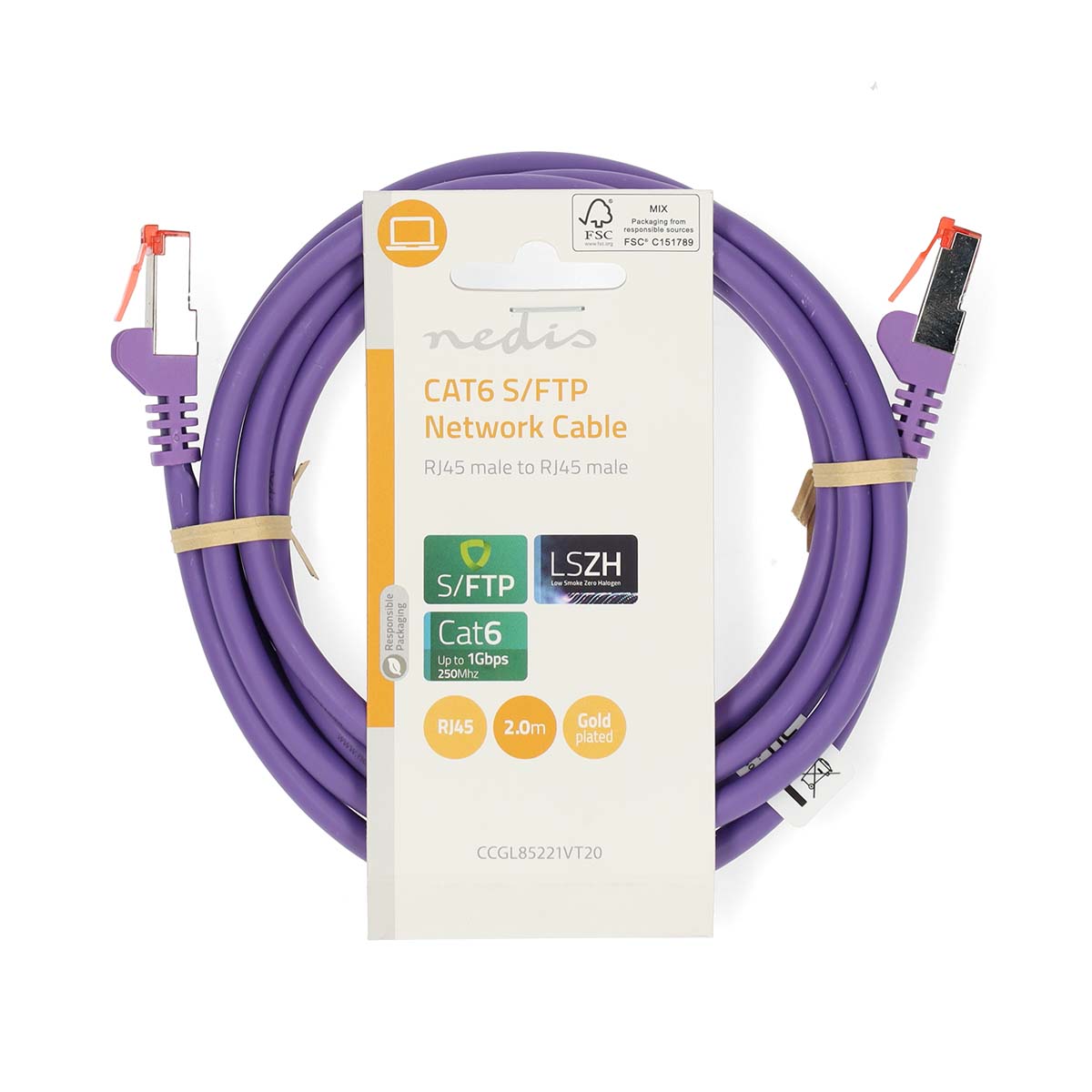 CAT6-Netzwerkkabel | RJ45 Stecker | RJ45 Stecker | S/FTP | 2.00 m | Rund | LSZH | Violett | Label