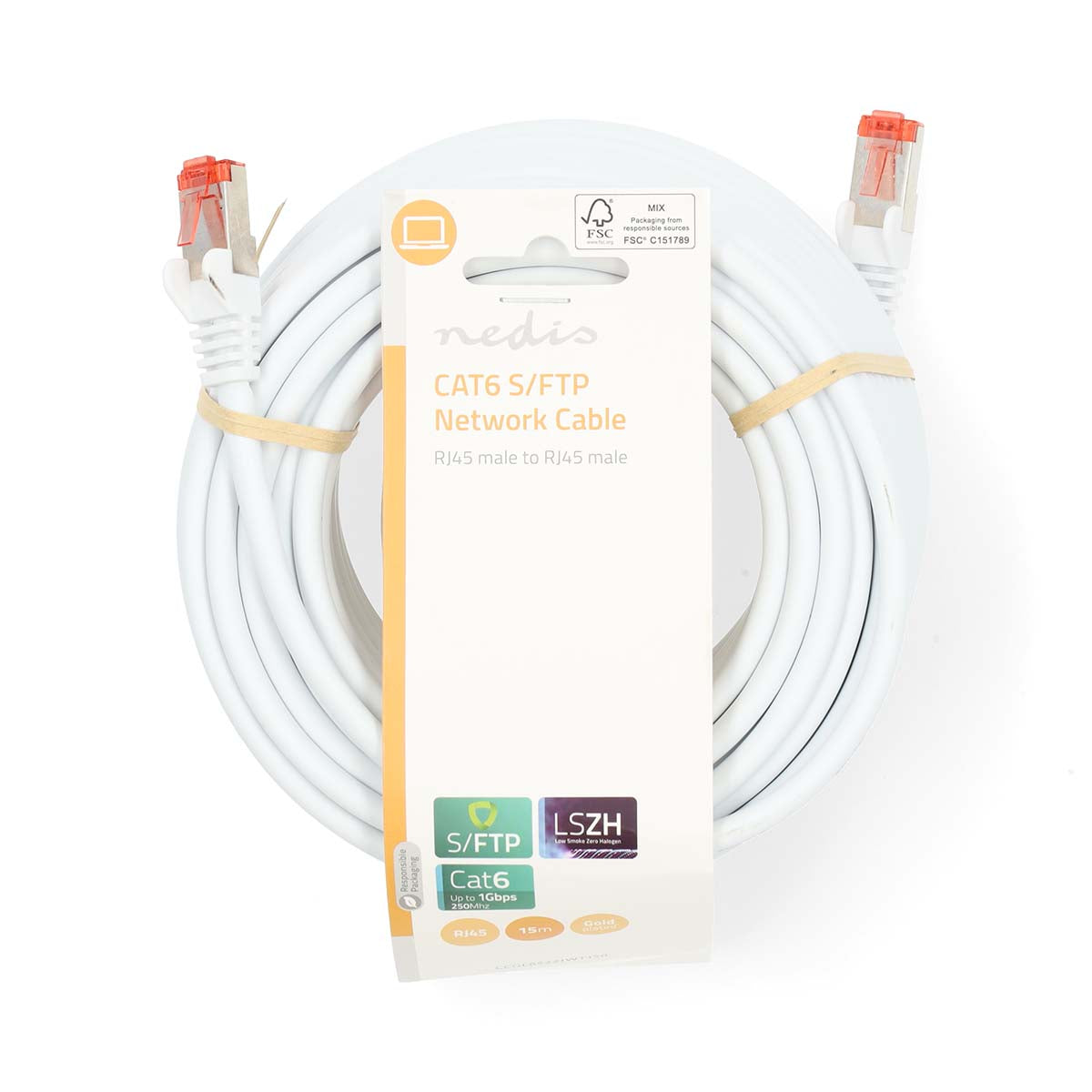 CAT6-Netzwerkkabel | RJ45 Stecker | RJ45 Stecker | S/FTP | 15.0 m | Rund | LSZH | Weiss | Label