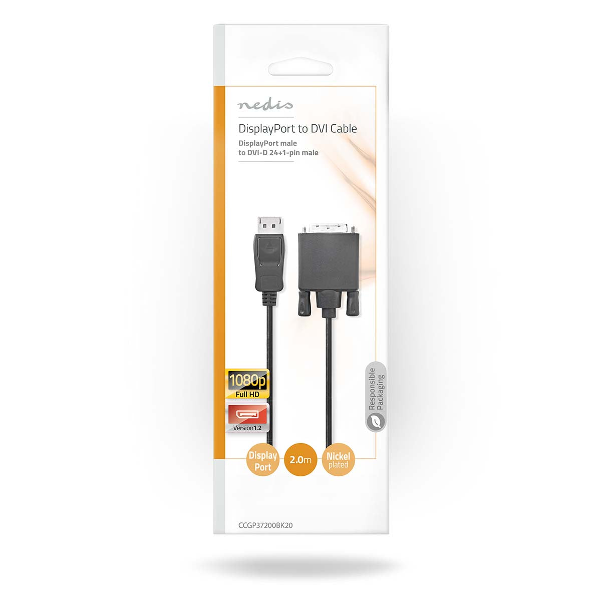 Displayport-Kabel | DisplayPort Stecker | DVI-D 24+1-Pin Stecker | 1080p | Vernickelt | 2.00 m | Rund | PVC | Schwarz | Umschlag
