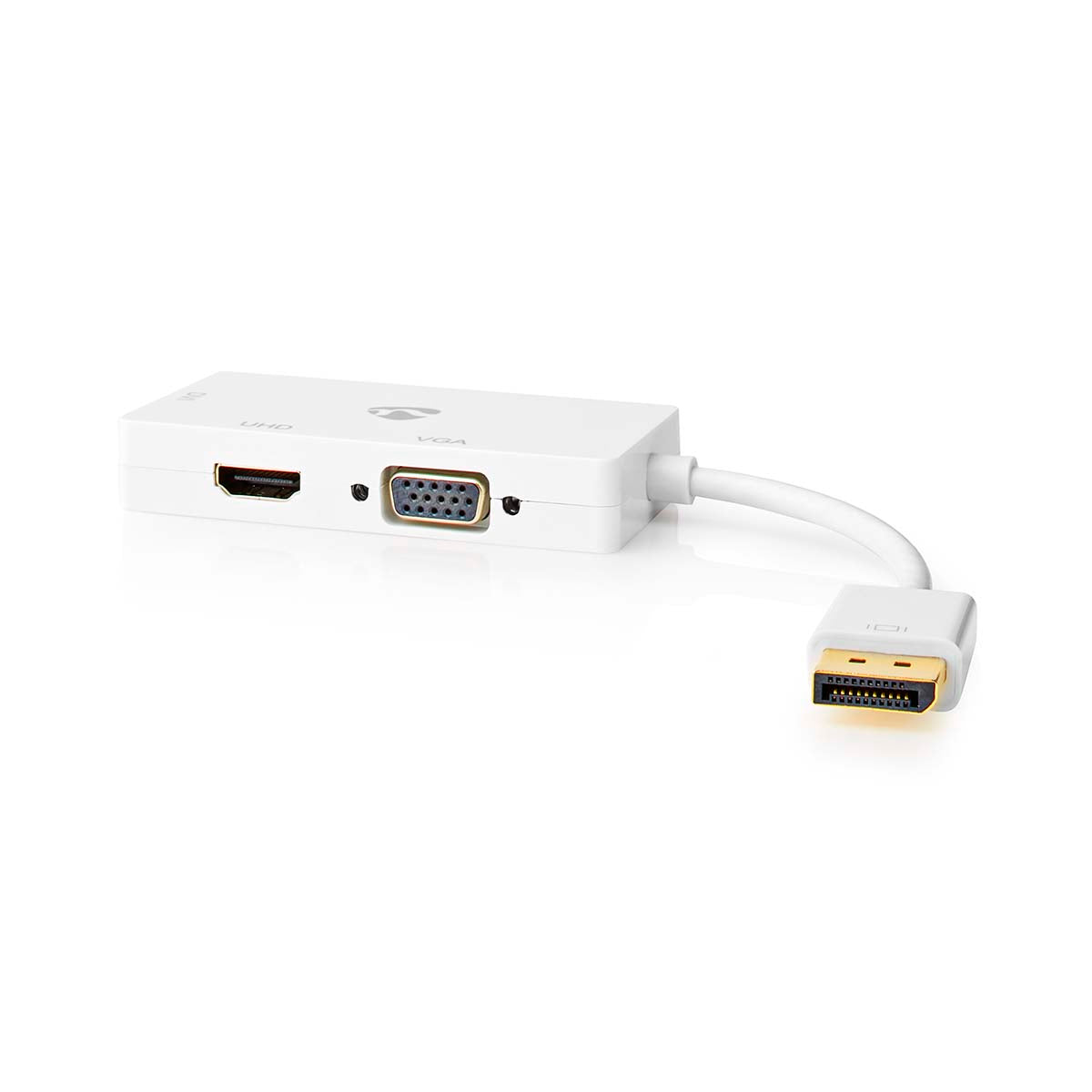 Displayport-Adapter | DisplayPort Stecker | DVI-D 24+1-Pin Buchse / HDMI™ Buchse / VGA Buchse | 4K@60Hz | Vergoldet | Schaltbar | 0.20 m | Rund | ABS | ABS | Weiss | Blister