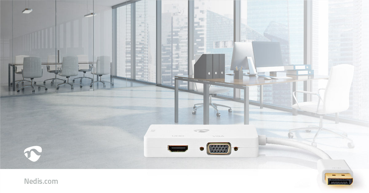 Displayport-Adapter | DisplayPort Stecker | DVI-D 24+1-Pin Buchse / HDMI™ Buchse / VGA Buchse | 4K@60Hz | Vergoldet | Schaltbar | 0.20 m | Rund | ABS | ABS | Weiss | Blister