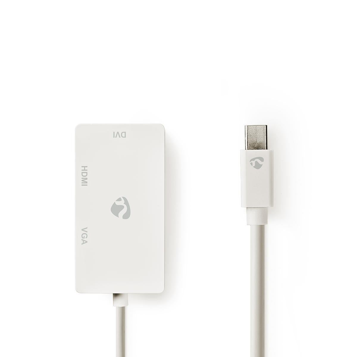 Mini Displayport-Kabel | DisplayPort 1.2 | Mini DisplayPort Stecker | DVI-D 24+1-Pin Buchse / HDMI™ Eingang / VGA Buchse | 21.6 Gbps | Vernickelt | 0.20 m | Rund | PVC | Weiss | Plastikbeutel