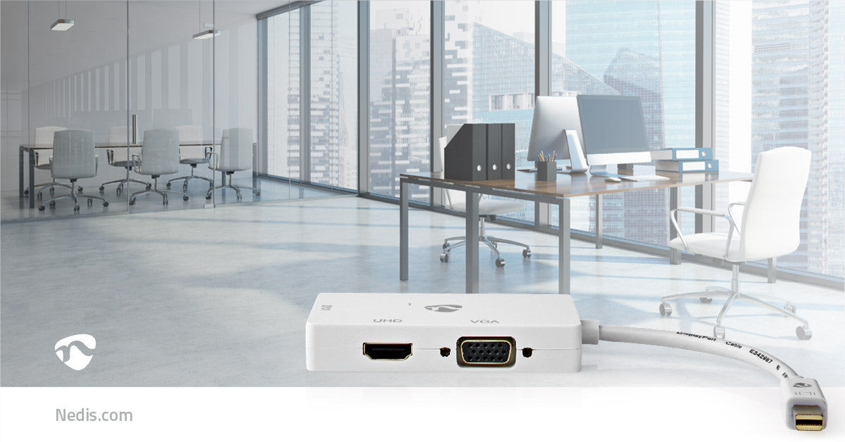 Displayport-Adapter | Mini DisplayPort Stecker | DVI-D 24+1-Pin Buchse / HDMI™ Buchse / VGA Buchse | 4K@60Hz | Vernickelt | Schaltbar | 0.20 m | Rund | ABS | ABS | Weiss | Plastikbeutel